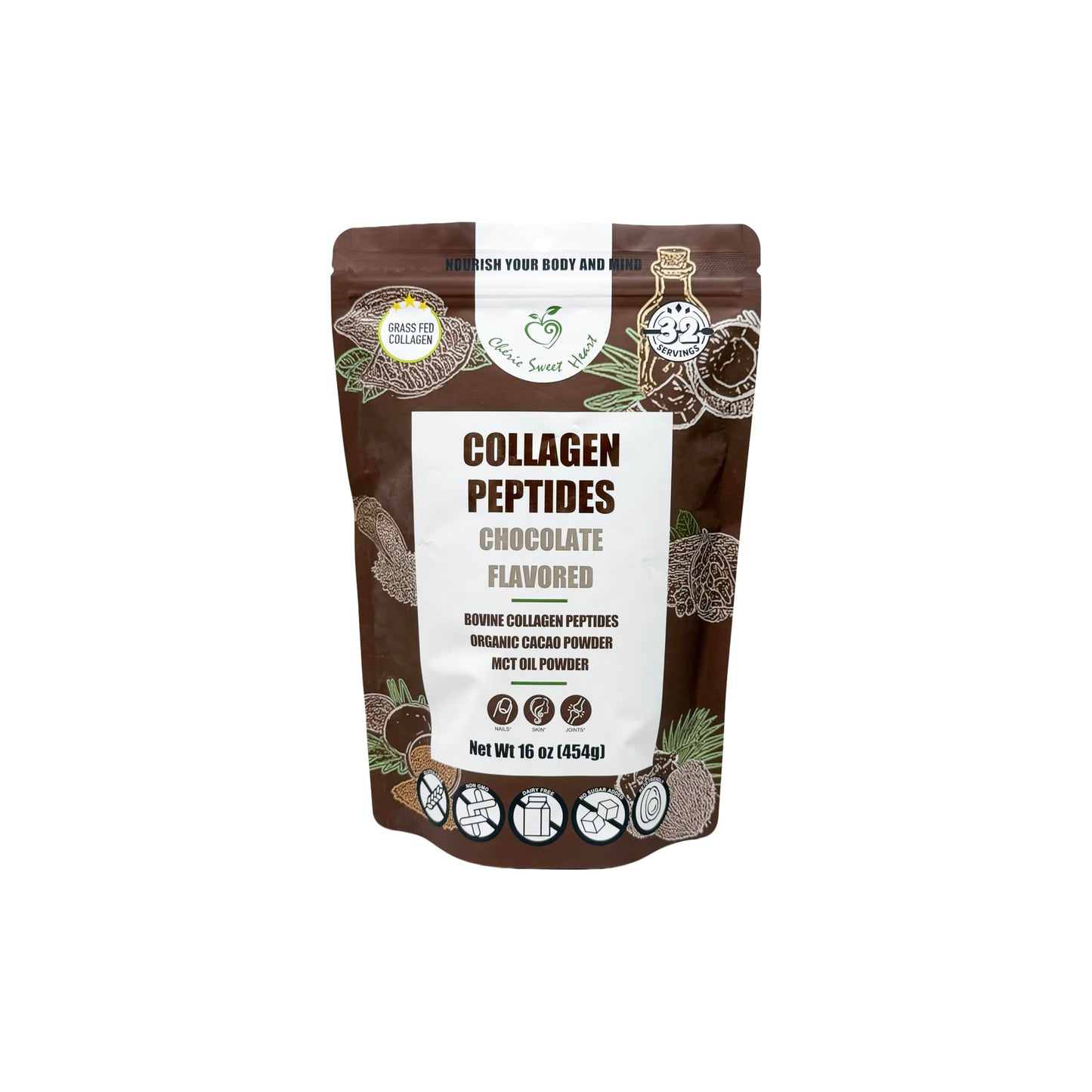 Chérie Sweet Heart Collagen Peptide Powder 16 oz Chocolate