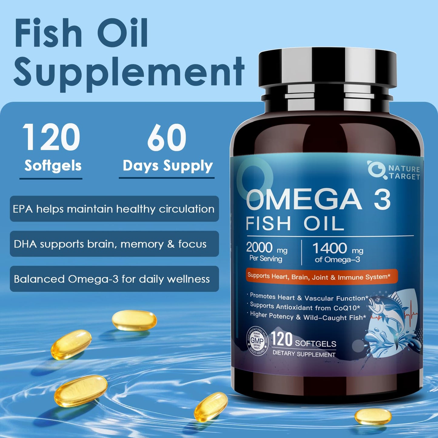 NATURE TARGET Omega 3 Fish Oil Softgels 120