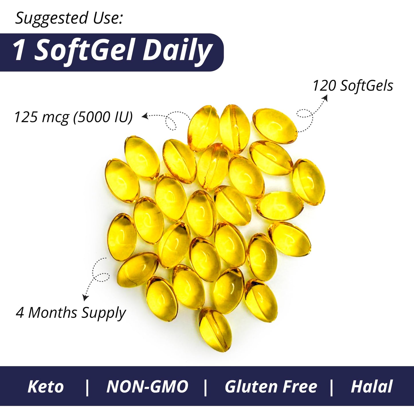 WOW Supplements Vitamin D3 5000 IU Softgels 120 Count