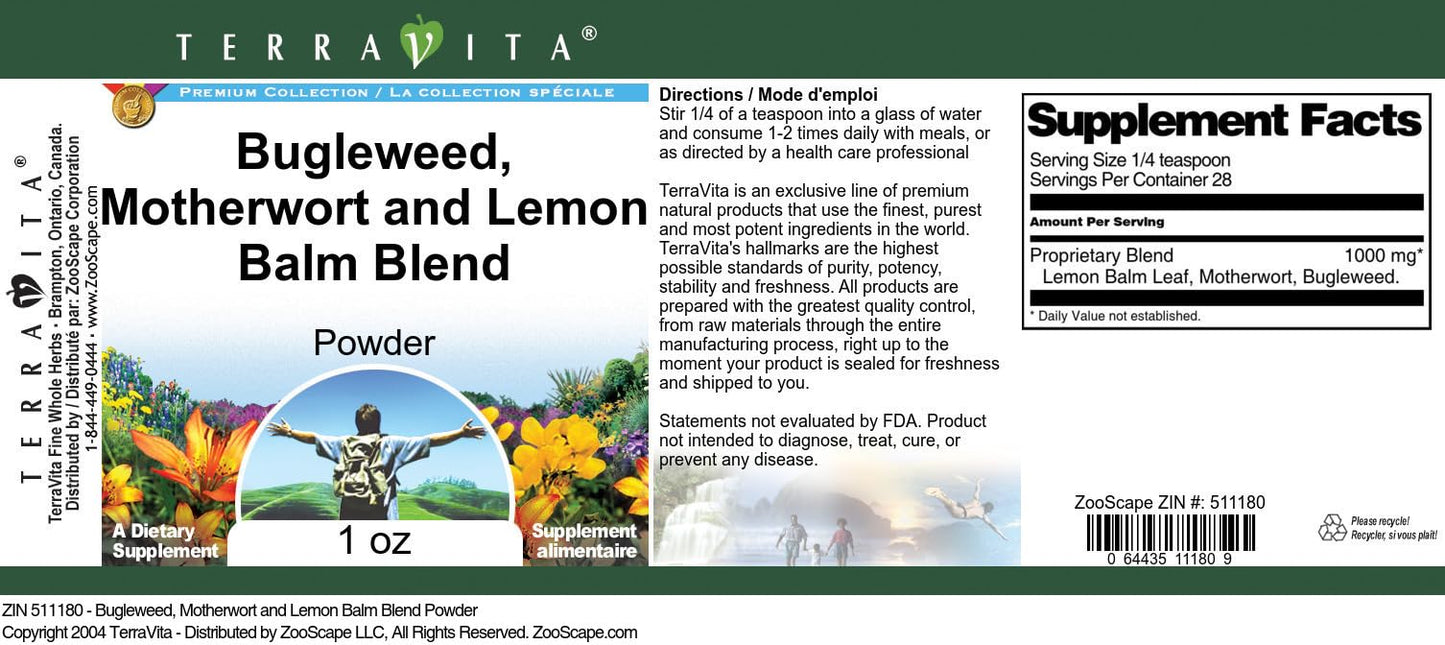 Terravita Thyroid Support Powder with Bugleweed, Motherwort and Lemon Balm, 1 Ounce