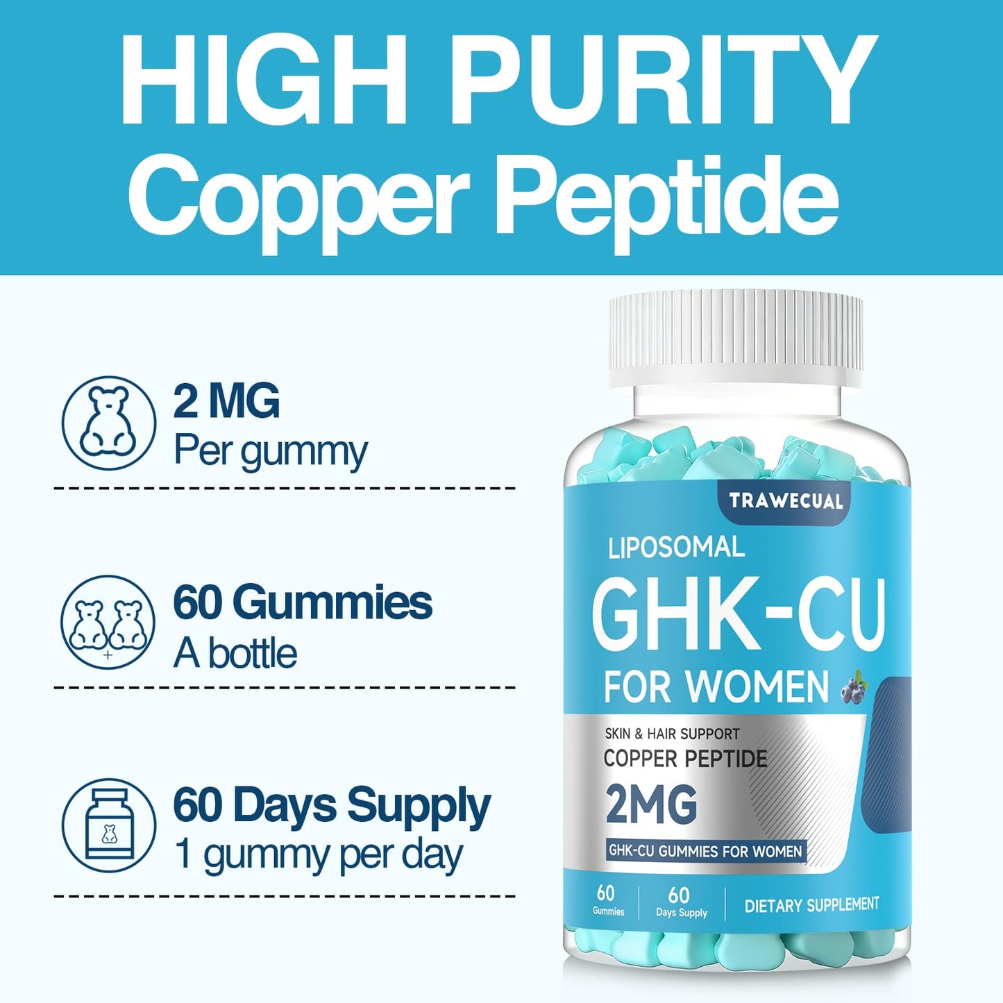 Trawecual GHK-Cu Peptide for Women Gummy 60 Count