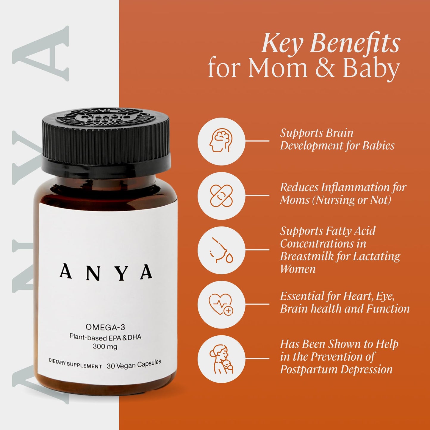 ANYA Vegan Omega-3 with DHA & EPA, 300 mg, Non-GMO, 1 Capsule