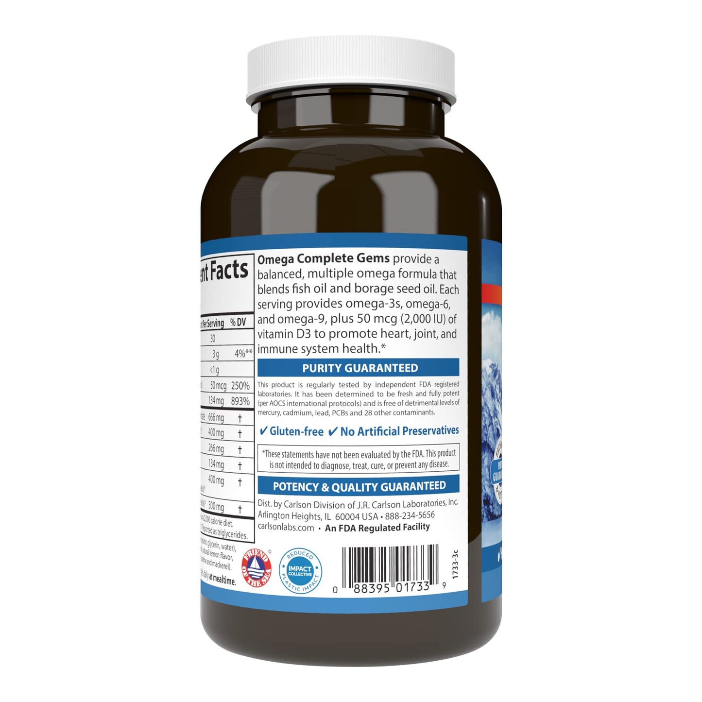 Carlson Omega Complete Gems, Omega-3-6-9, Wild Caught, Sustainably Sourced, Heart Health, Joint Function & Immune Support 180 Softgels