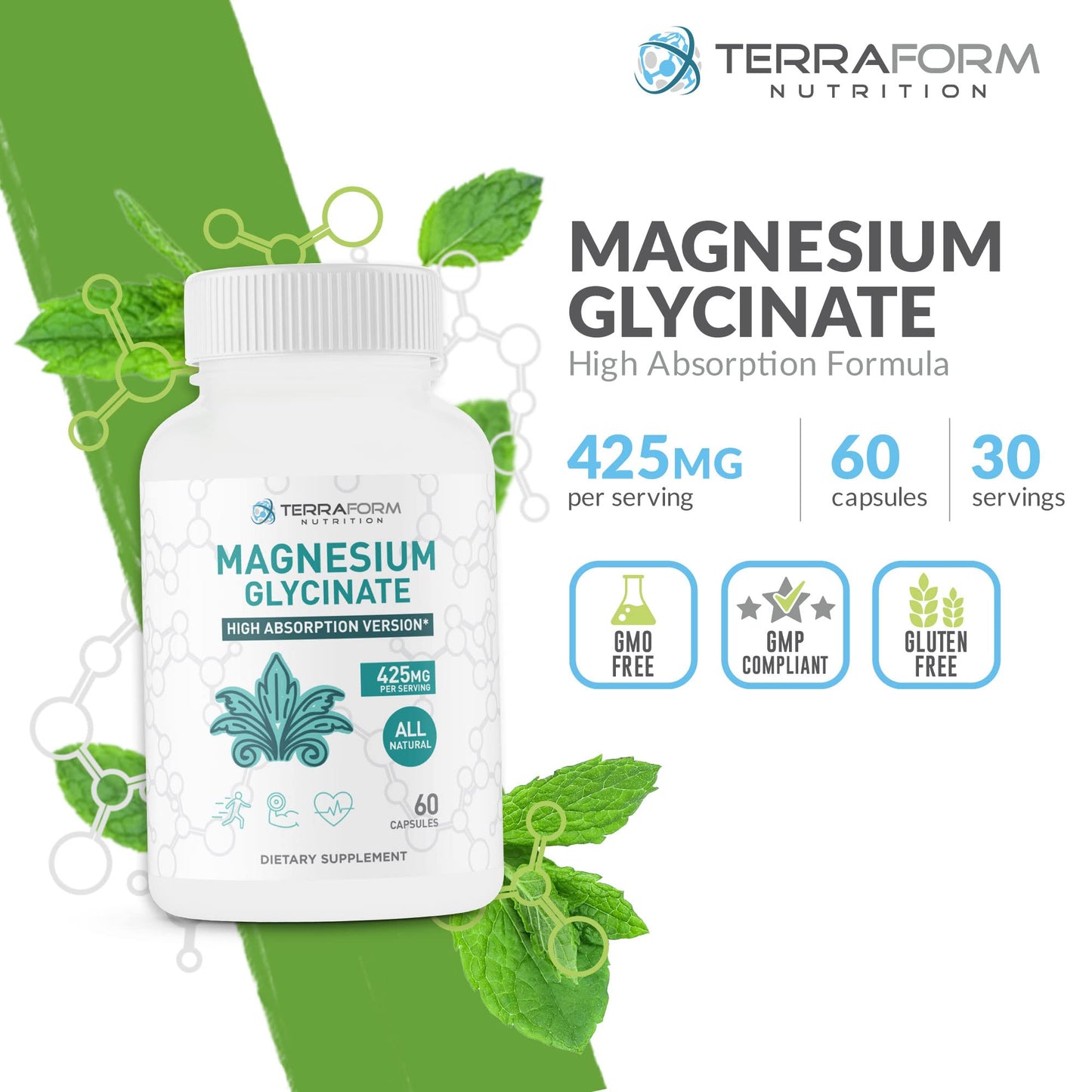 TerraForm Nutrition Magnesium Glycinate Capsules 1 Count