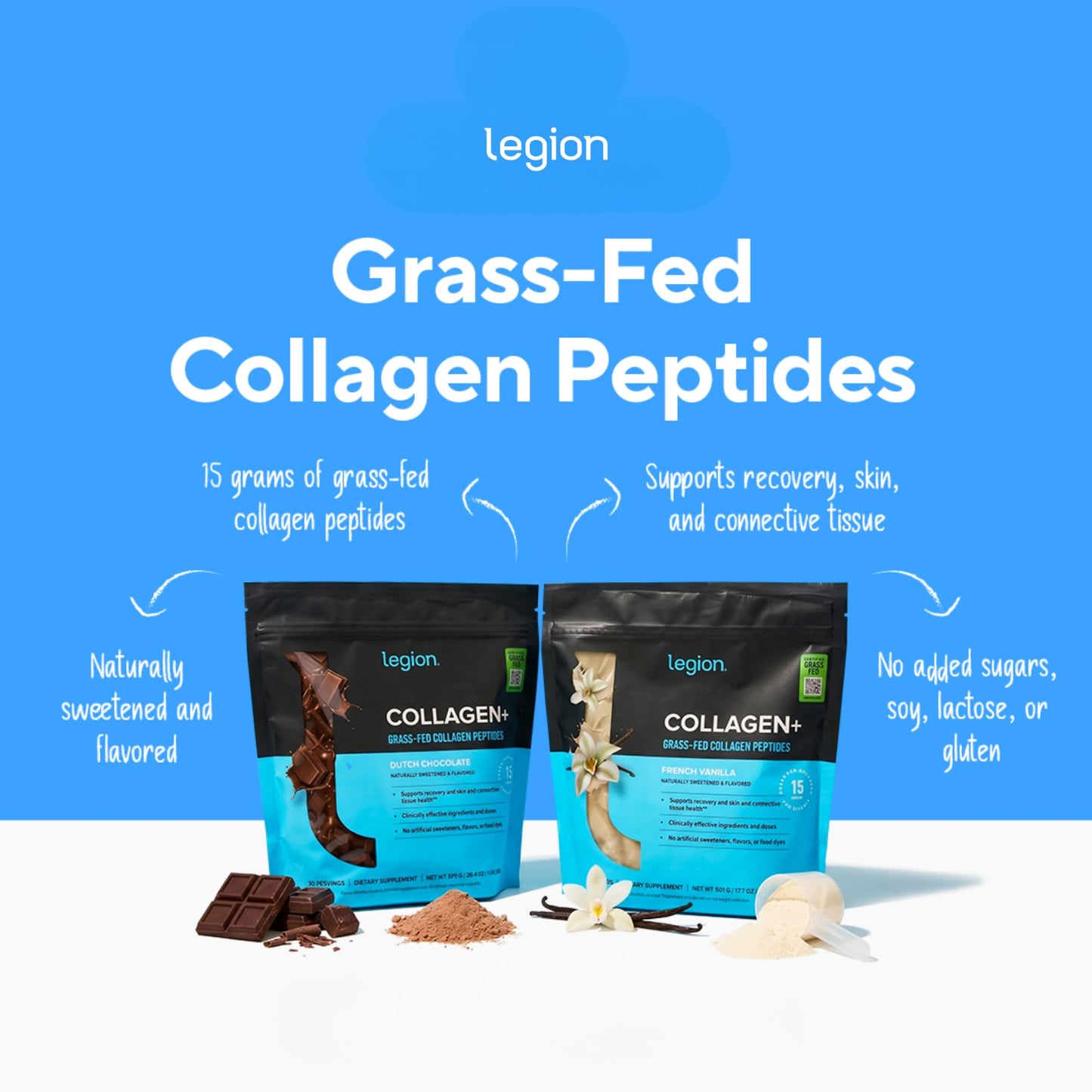 LEGION Hydrolyzed Collagen Peptides Powder with Vitamin C - Unflavored, 17.7 oz