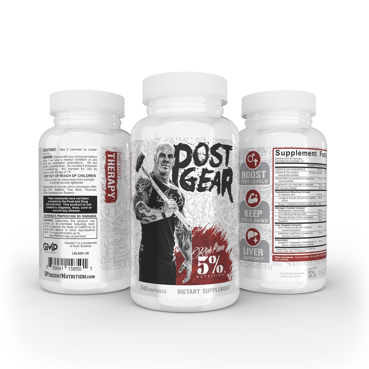 5% Nutrition Rich Piana Post Gear PCT Support Booster Capsule 240 Count