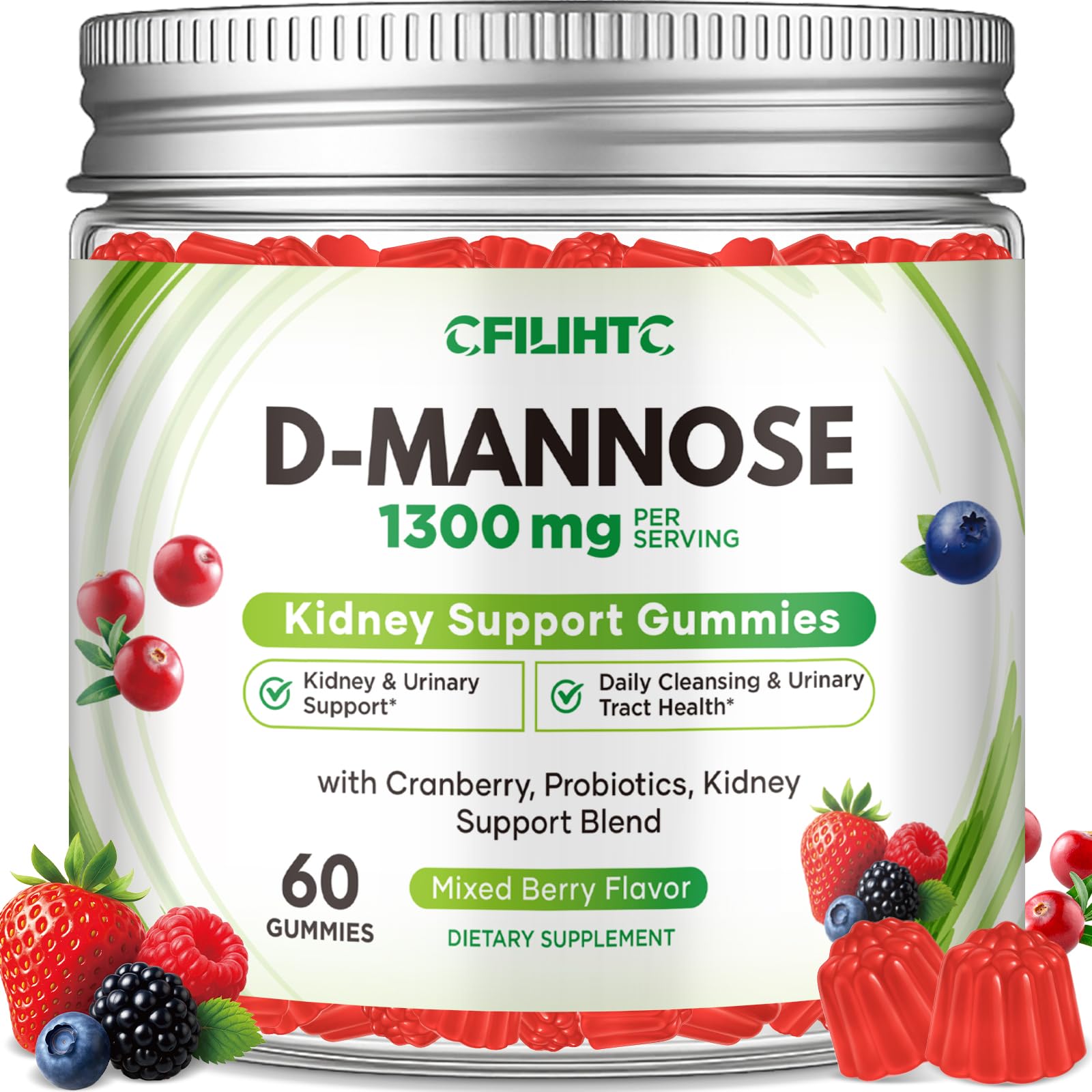 CFILIHTC D-Mannose Cranberry Gummies with Probiotics, 60 Count