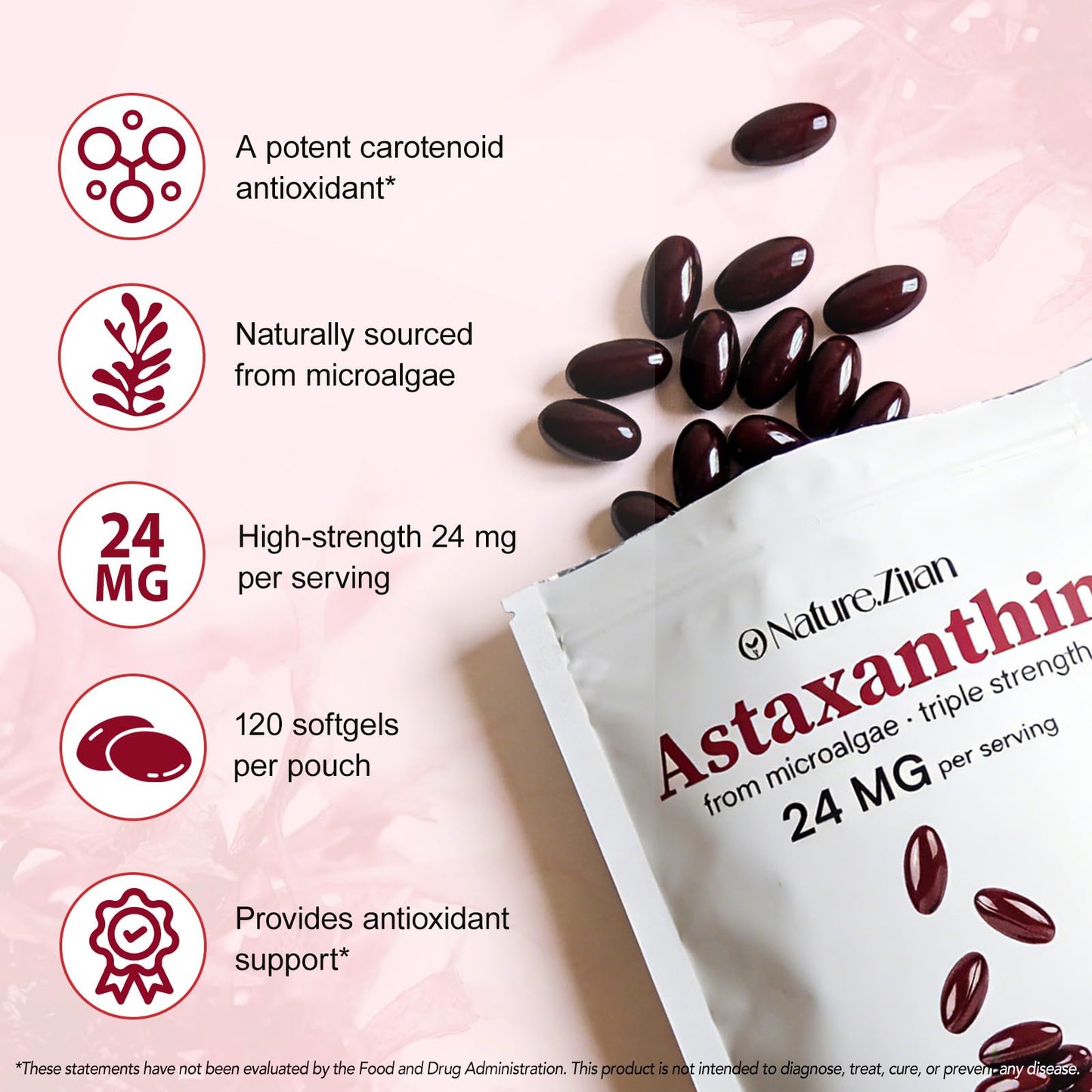 O NATURE . ZIRAN Astaxanthin Supplements 24mg Softgels, 120 Count