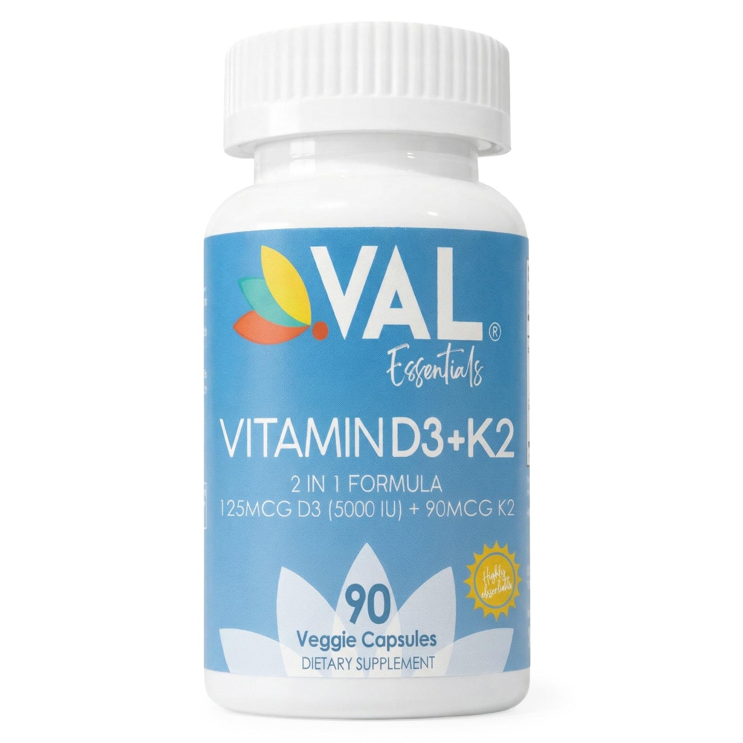 VAL Vitamin D3 + K2 (MK-7) 5000 IU & 90 mcg, Bone & Heart Health Support, 90 Vegan Capsules