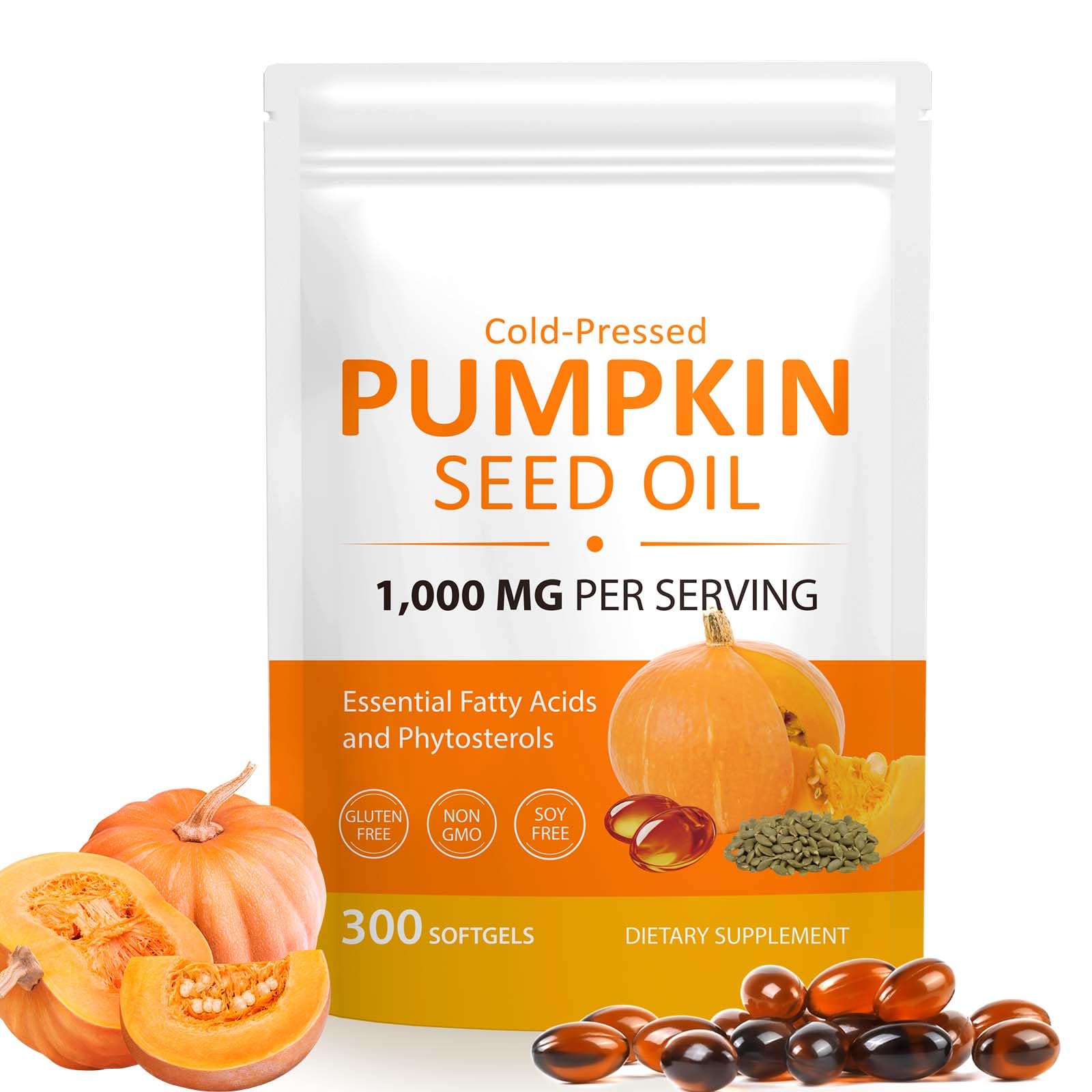 Vortexonix Pumpkin Seed Oil with Saw Palmetto Capsules Softgels, 300 Softgels