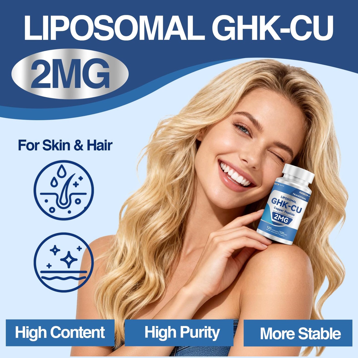 Trawecual GHK-Cu Peptide with Liposomal Delivery for Hair & Skin Support, 240 Capsules