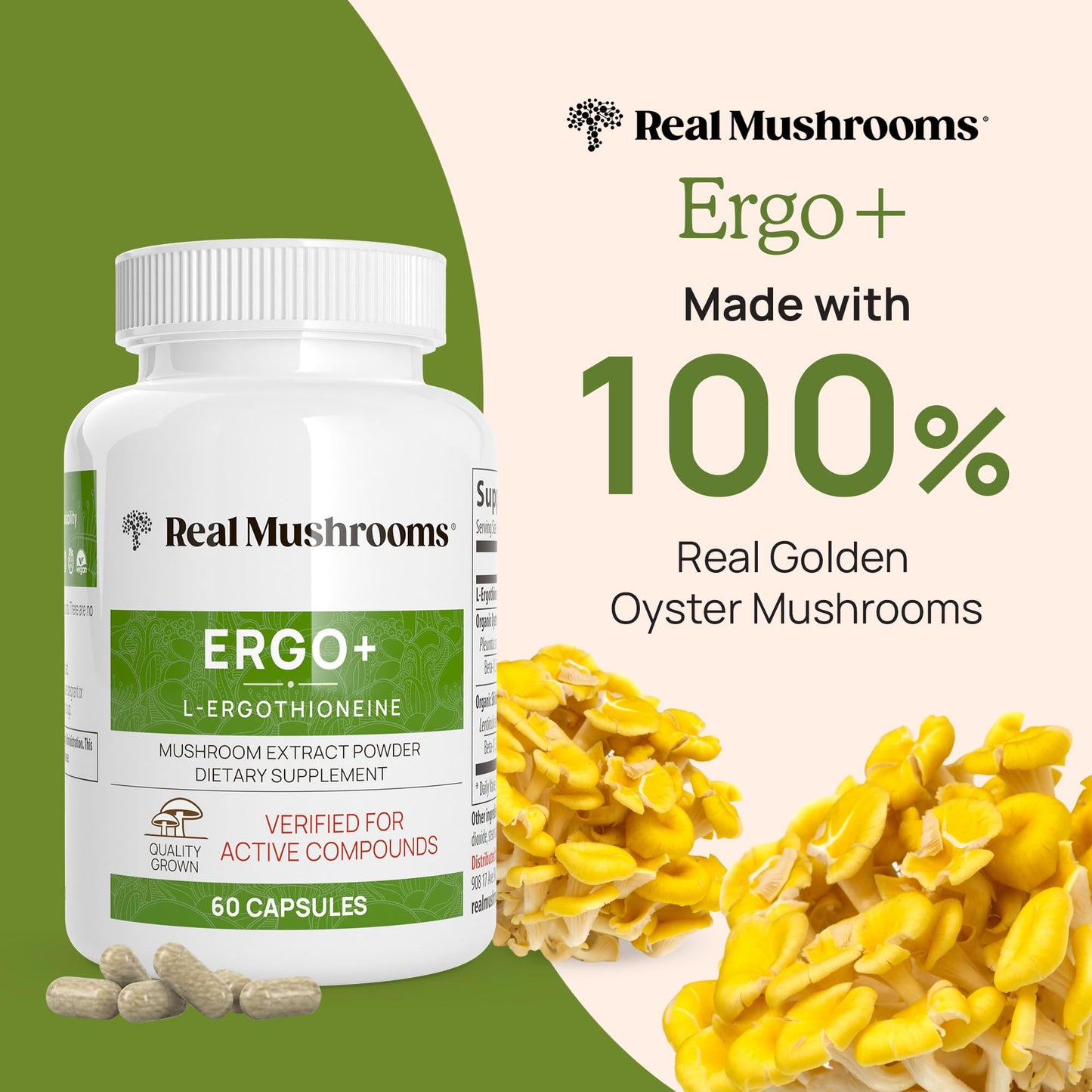Real Mushrooms Ergothioneine and Lion’s Mane Organic Powder Bundle with Shiitake and Oyster Mushroom Extracts, 2-Pack