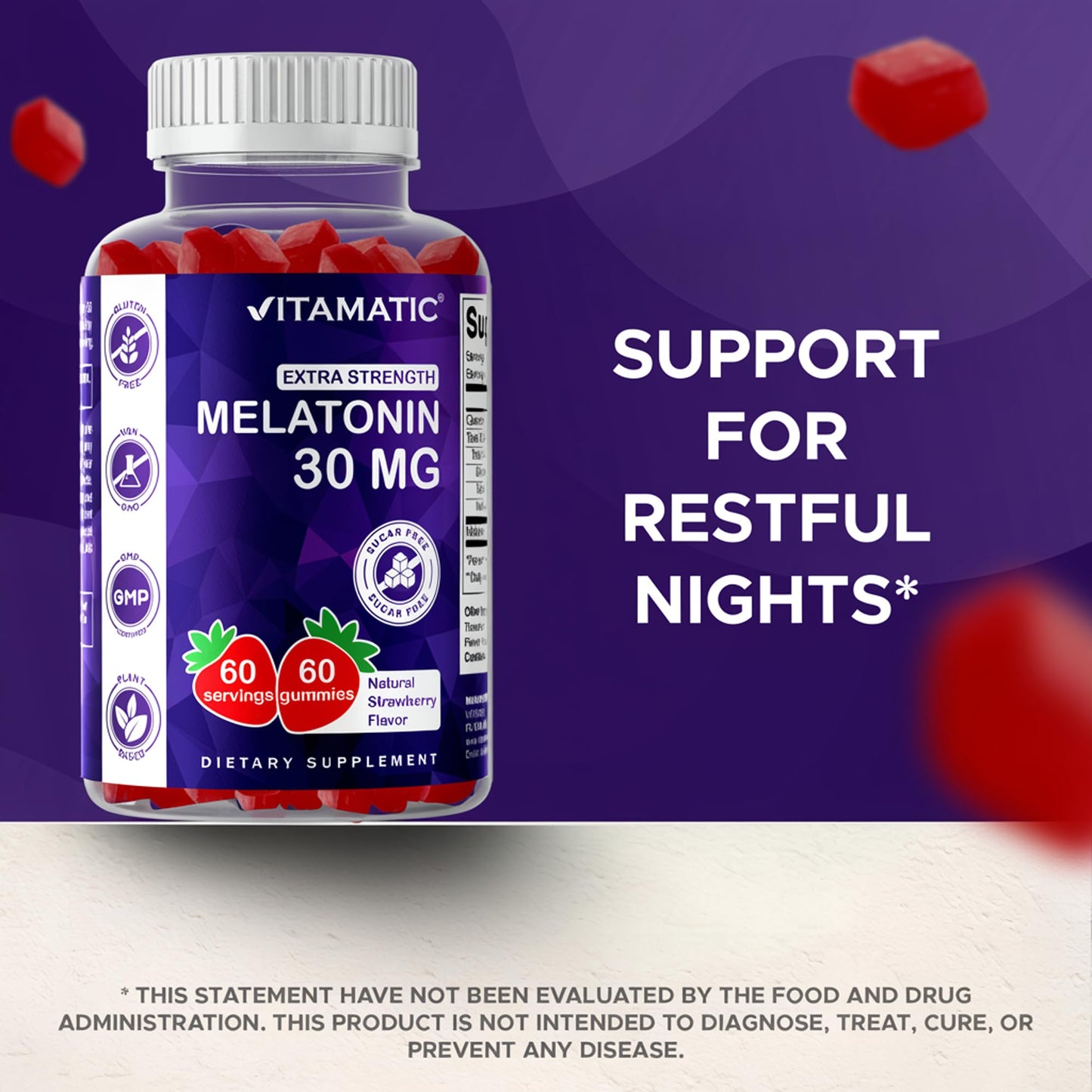 Vitamatic Sugar Free Melatonin 30mg per Gummy 60 Count