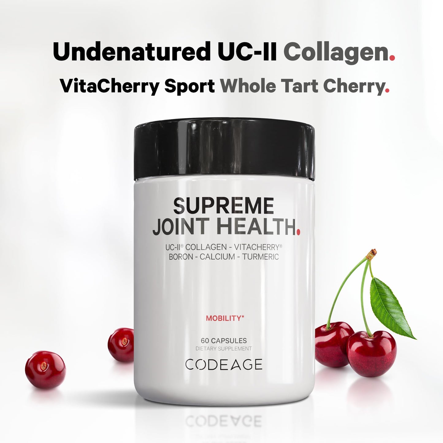 Codeage Supreme Joint Health UC-II Collagen Capsules Type II with VitaCherry Sport Cherries, Boron, Calcium Fructoborate, Hyaluronic Acid, Turmeric, Bromelain & Boswellia, Non-GMO, 60 Capsules