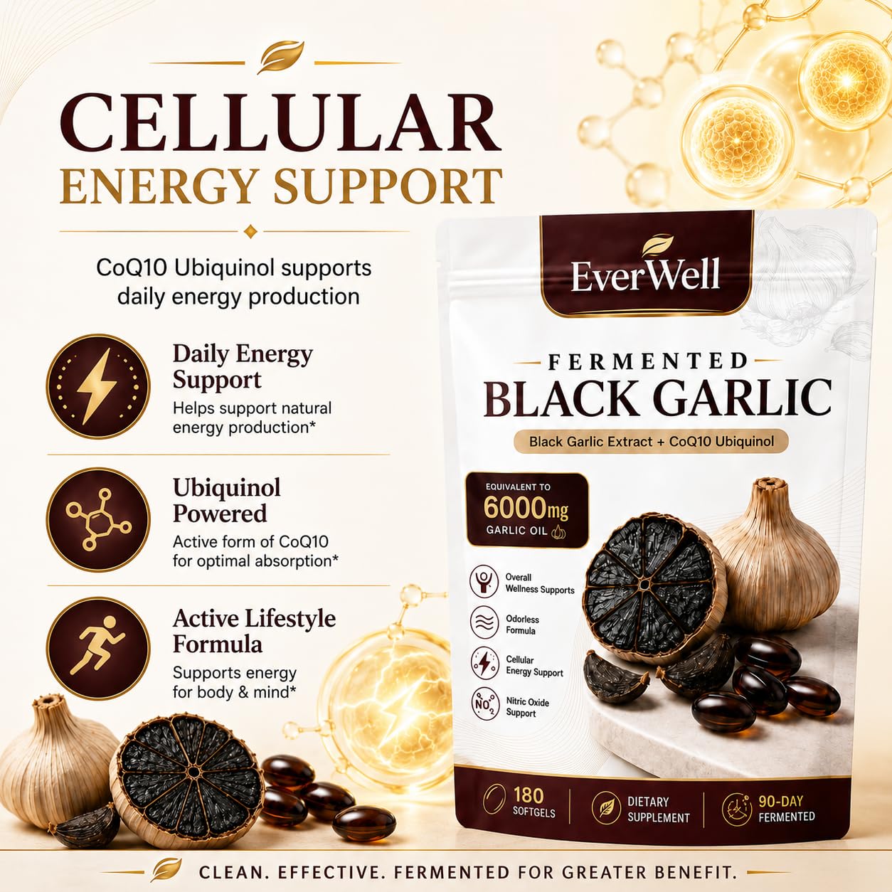 QoCore Supplement Everwell Black Fermented Black Garlic + CoQ10 Ubiquinol Capsule, 1 Count
