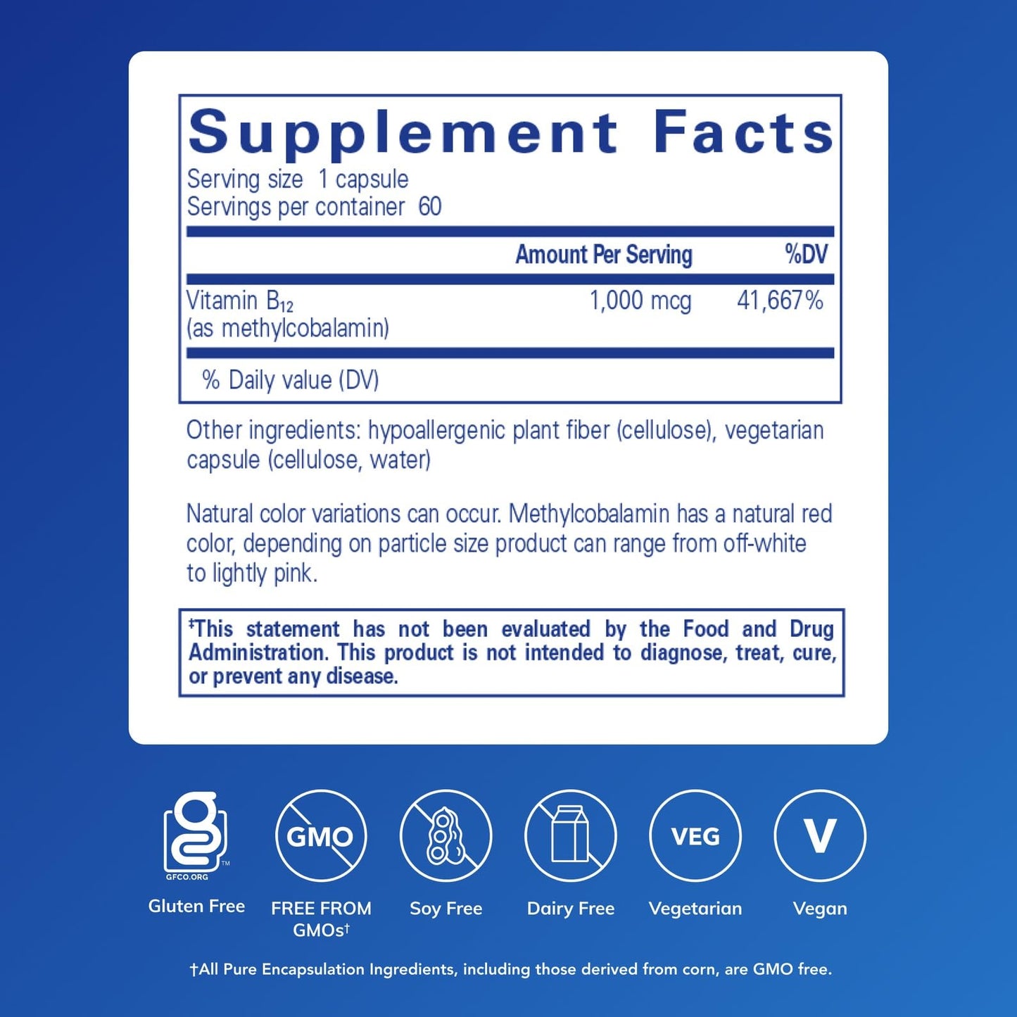 Pure Encapsulations Methylcobalamin 1,000 mcg Vitamin B12 Capsules, 60 Count