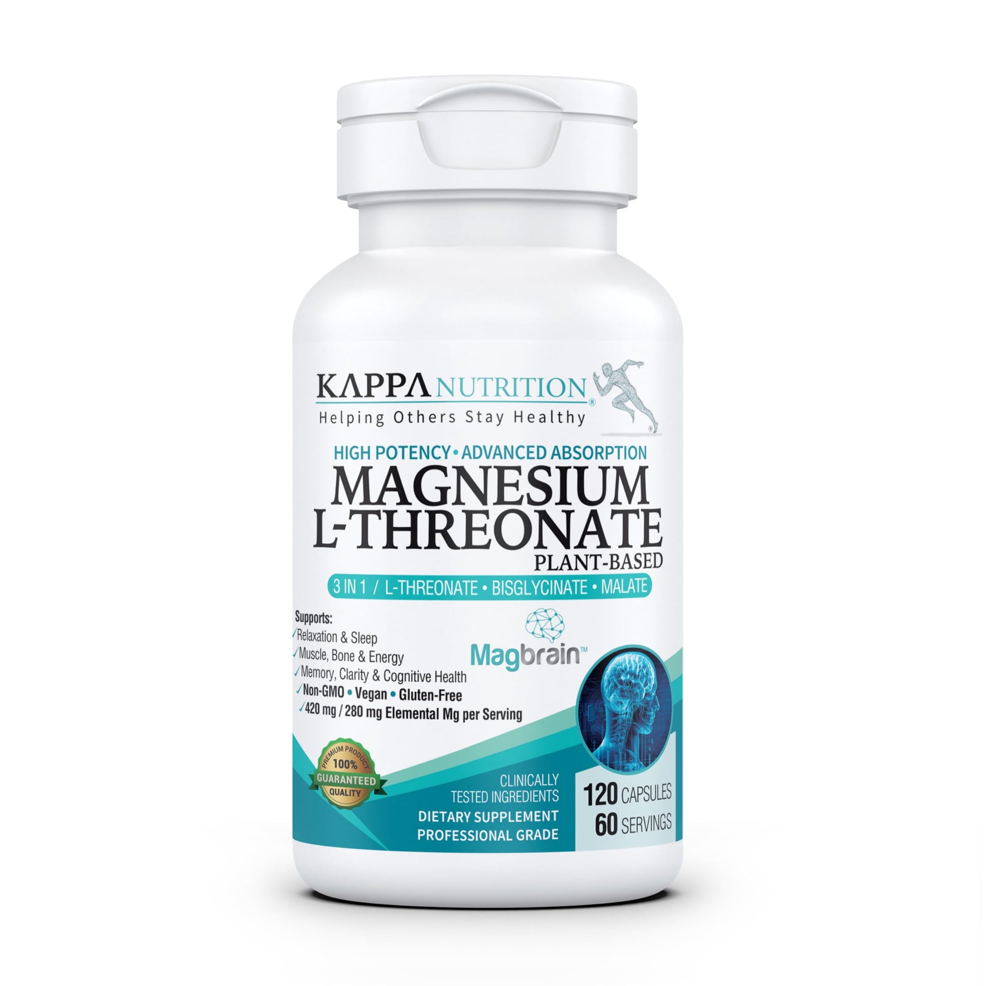Kappa Nutrition Magnesium L-Threonate, 120 Vegan Capsules