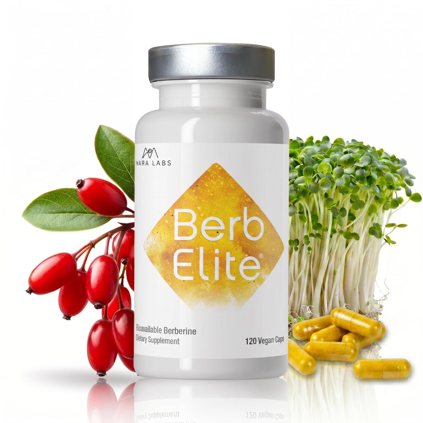 BrocElite BerbElite 350mg Berberine HCl & Broccoli Seed Complex Capsules, 120 Count