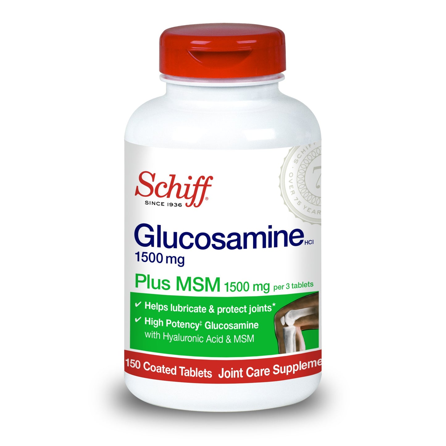 Schiff Glucosamine 1500mg Plus MSM 1500mg and Hyaluronic Acid Softgels 150 Count