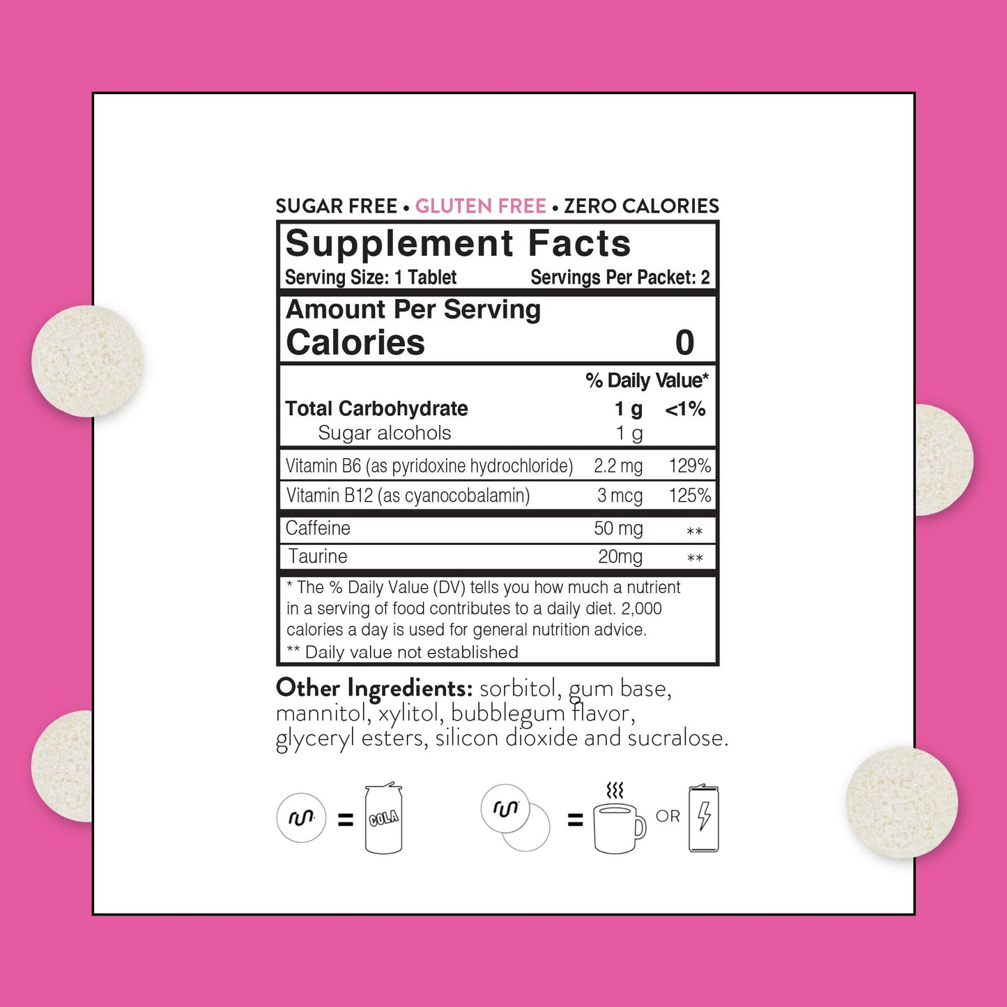 Run Gum Bubblegum Flavor Caffeinated Energy & Focus Gum Chewable 24 Pieces
