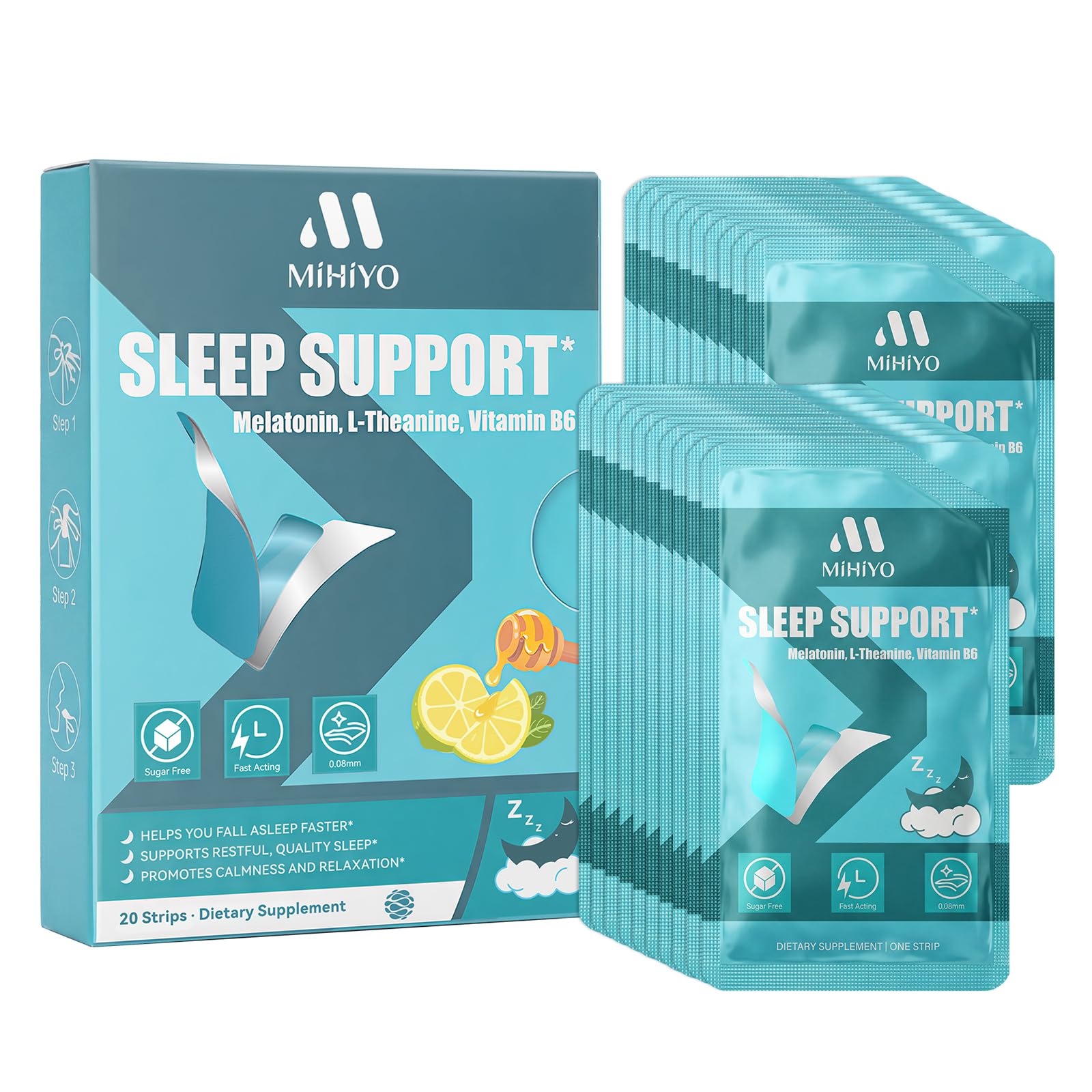 MIHIYO Fast Dissolving Sleep Strips Tablets with L-Theanine & Vitamin B6, 20 Tablets