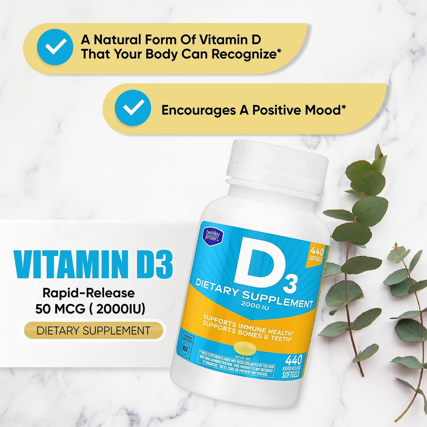 Berkley Jensen Vitamin D3 2000IU (50 mcg) Softgels, 440 Count