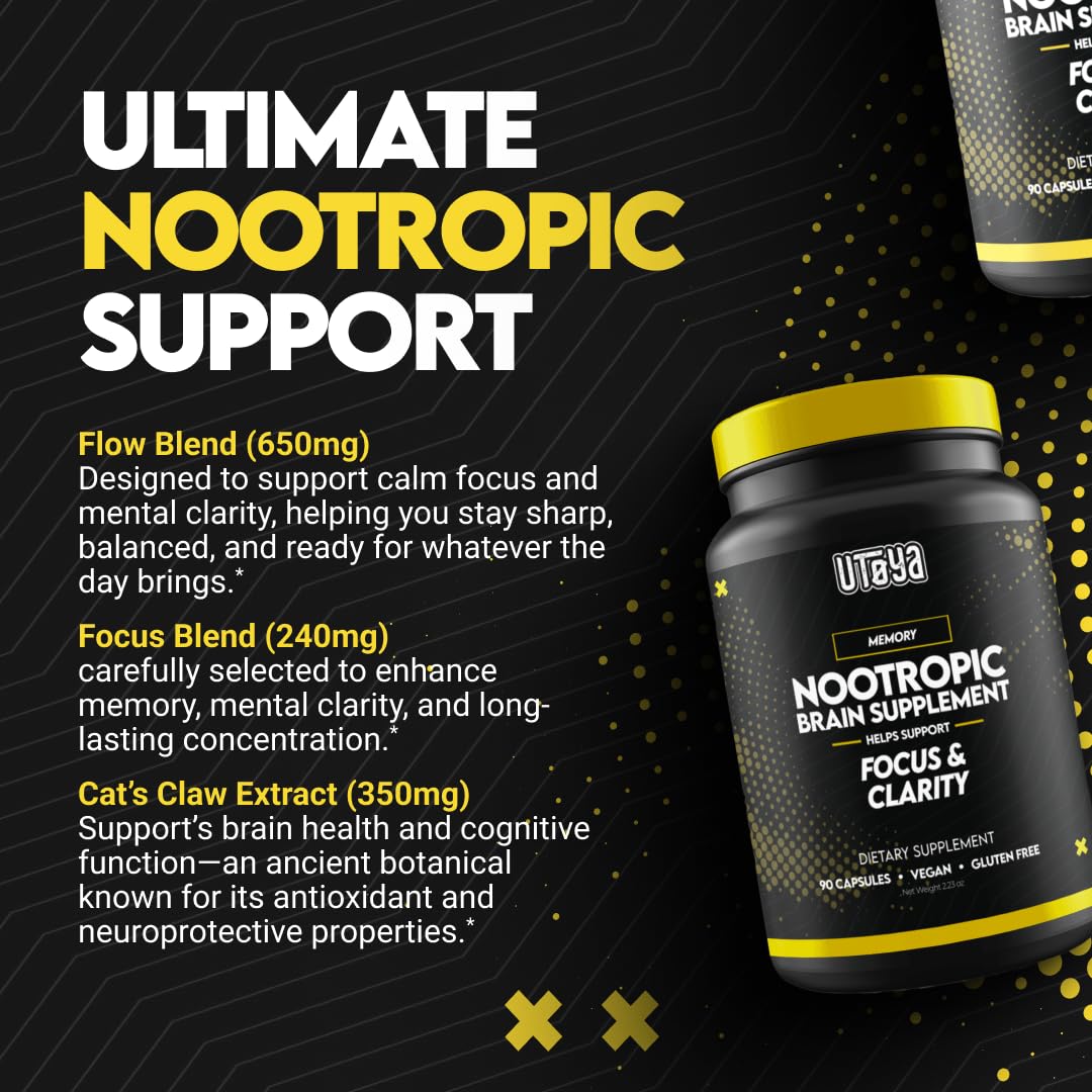 UTOYA Nootropics Brain Support Supplement Capsules, 90 Count