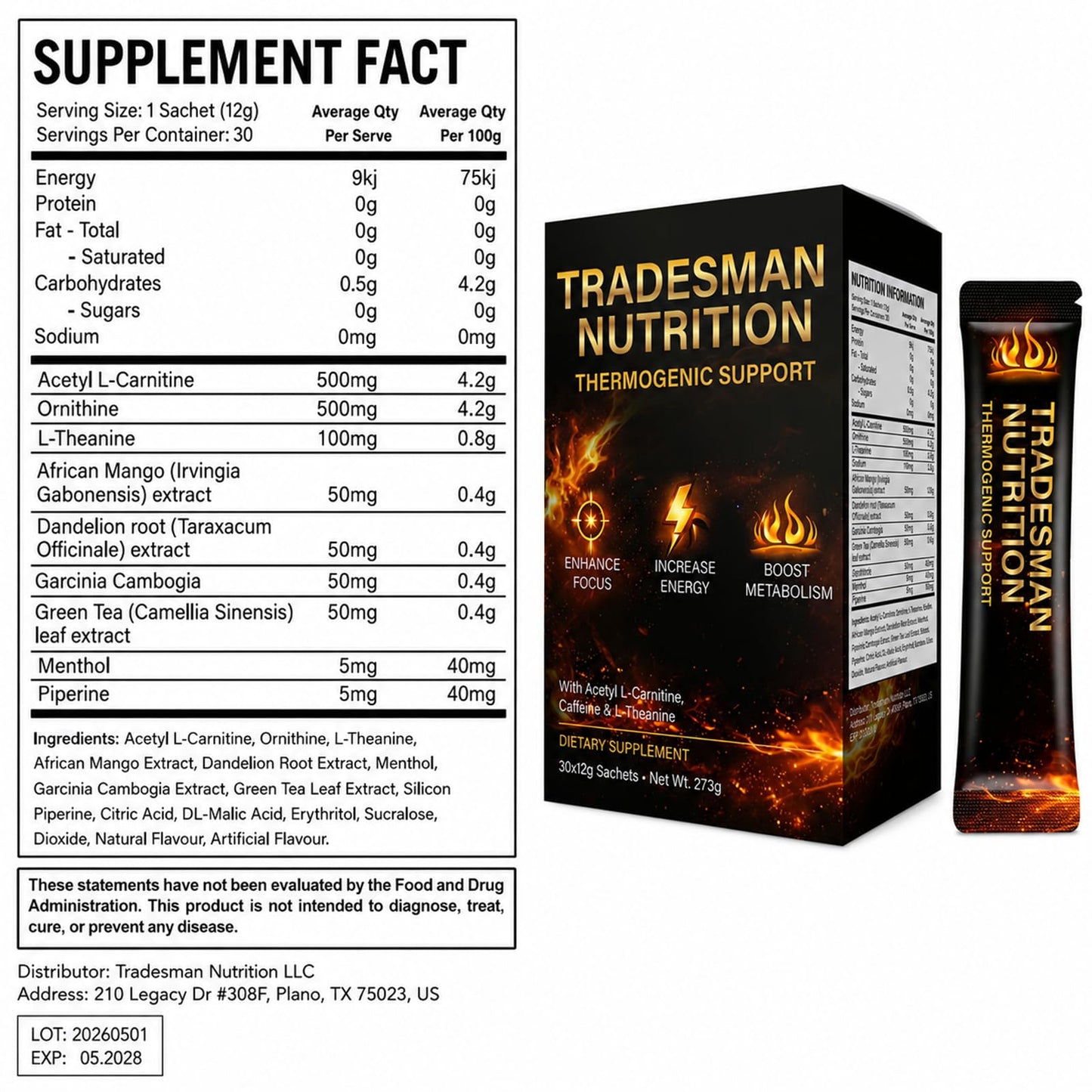 TRADESMAN NUTRITION Shred Energy Drink Powder, 1 Pack