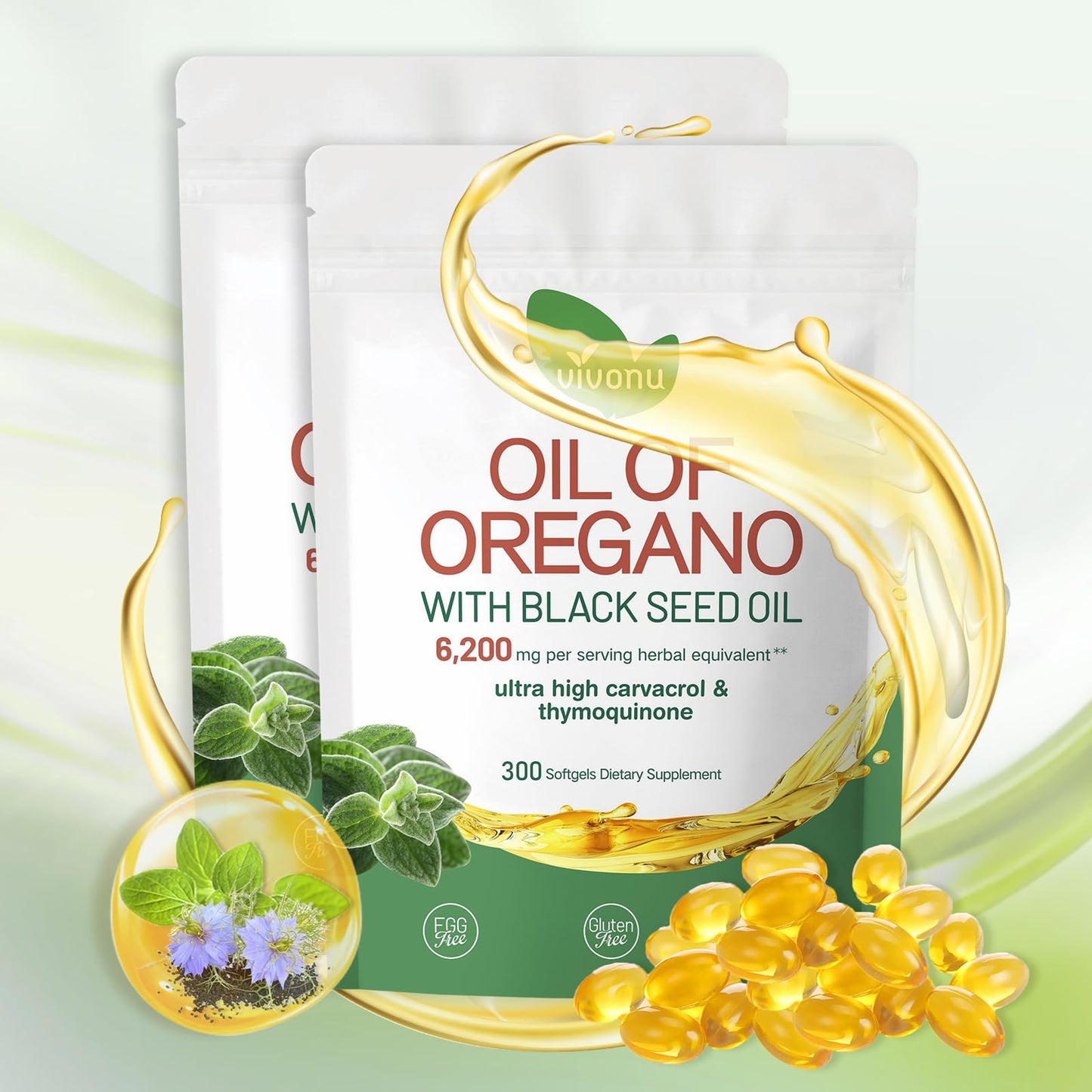 VivoNu Oil of Oregano with Black Seed Oil Capsules, 600 Count