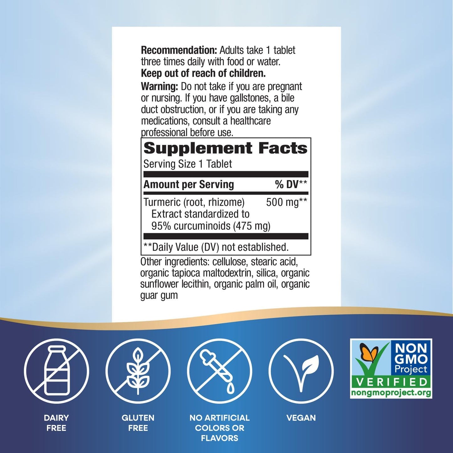 Nature's Way Premium Extract Turmeric Standardized to 95% Curcuminoids, 500 mg per Serving, Tablet, 120 Count