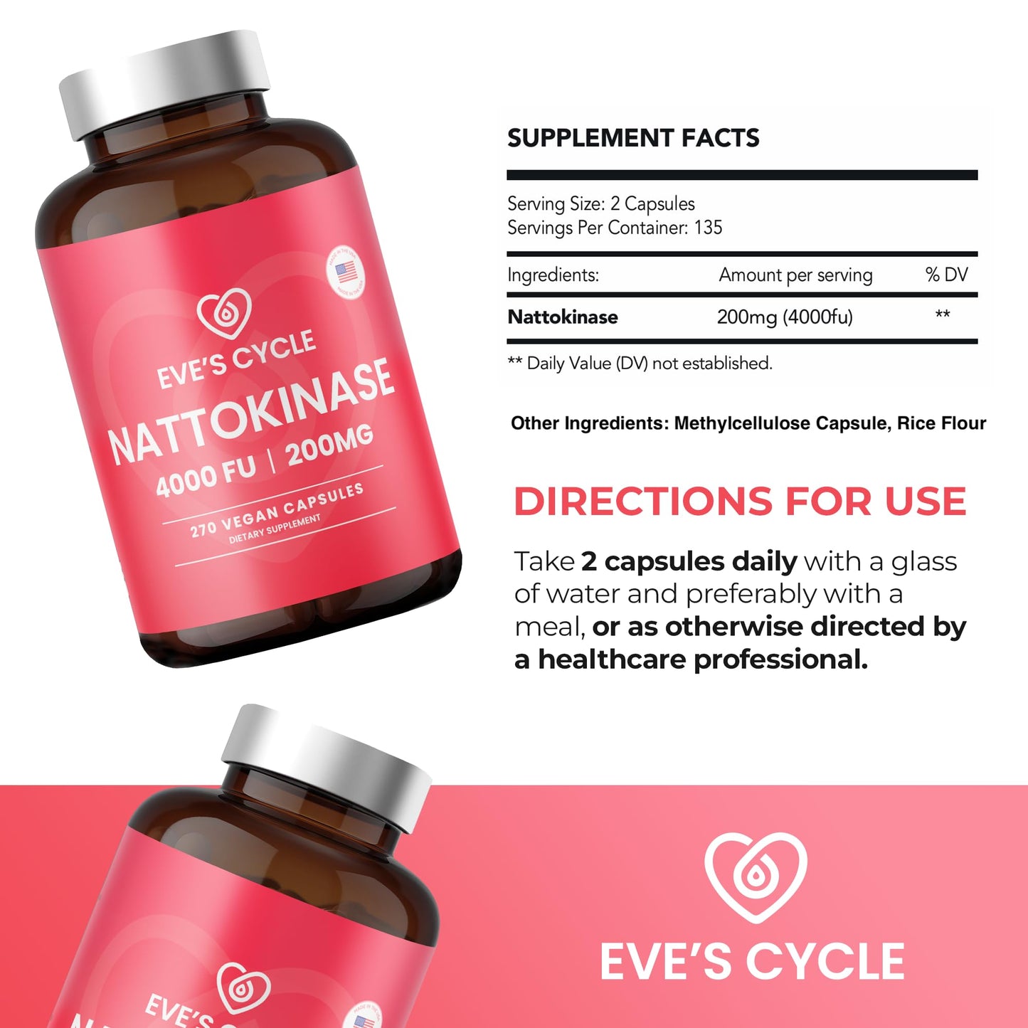 Eve's Cycle Nattokinase Supplement 4000 FU Capsules, 270 Count