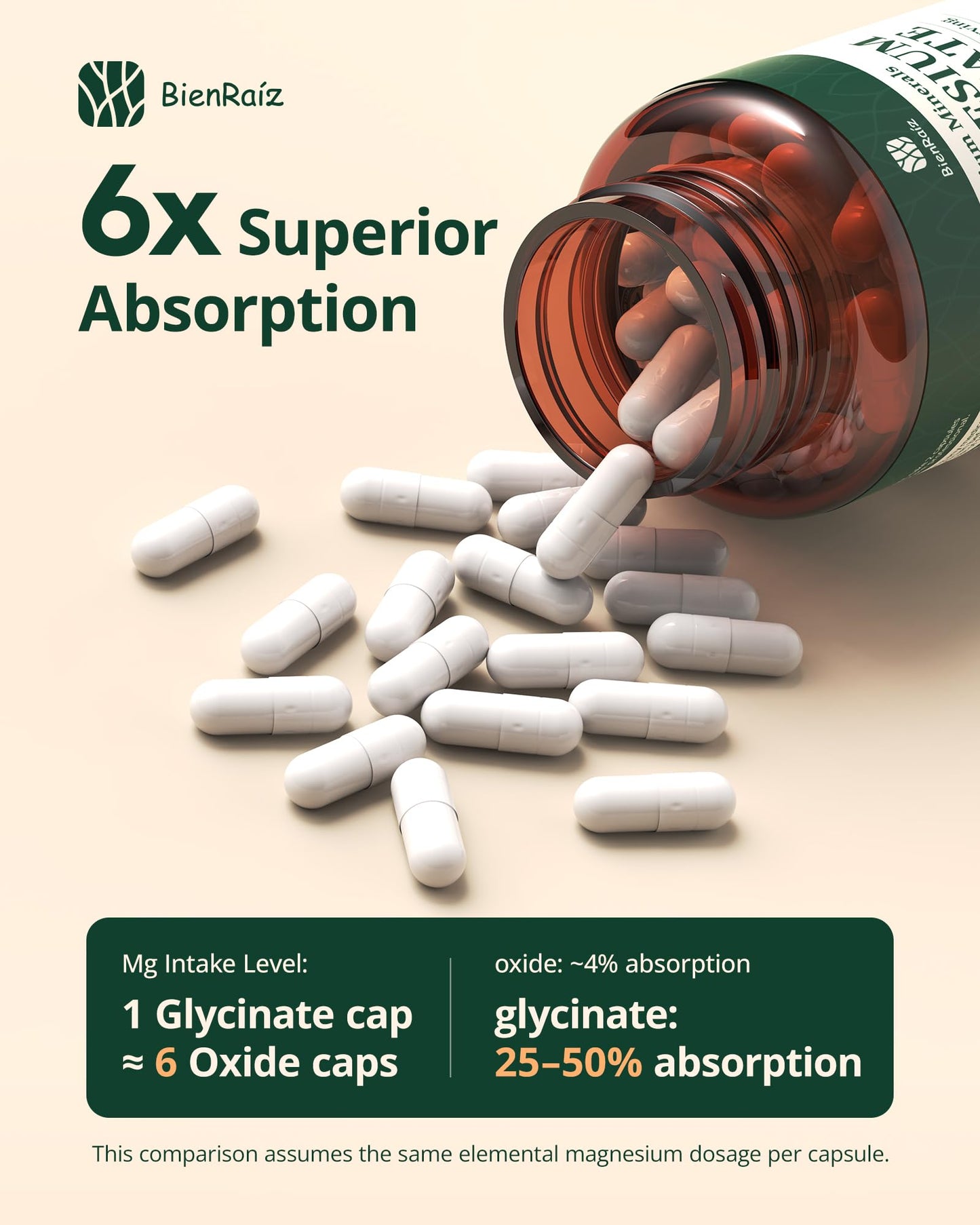 BienRaíz Magnesium Glycinate Supplement Capsules 240 Count
