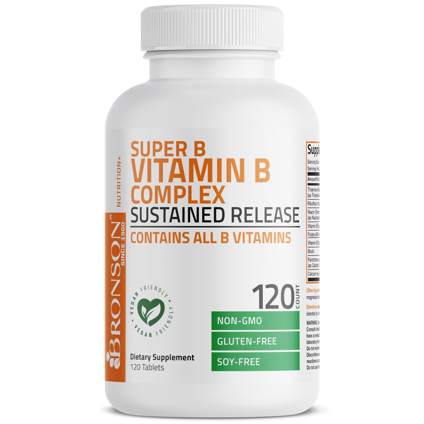 Bronson Super B Vitamin B Complex Sustained Slow Release (Vitamin B1, B2, B3, B6, B9 - Folic Acid, B12) Tablets 120