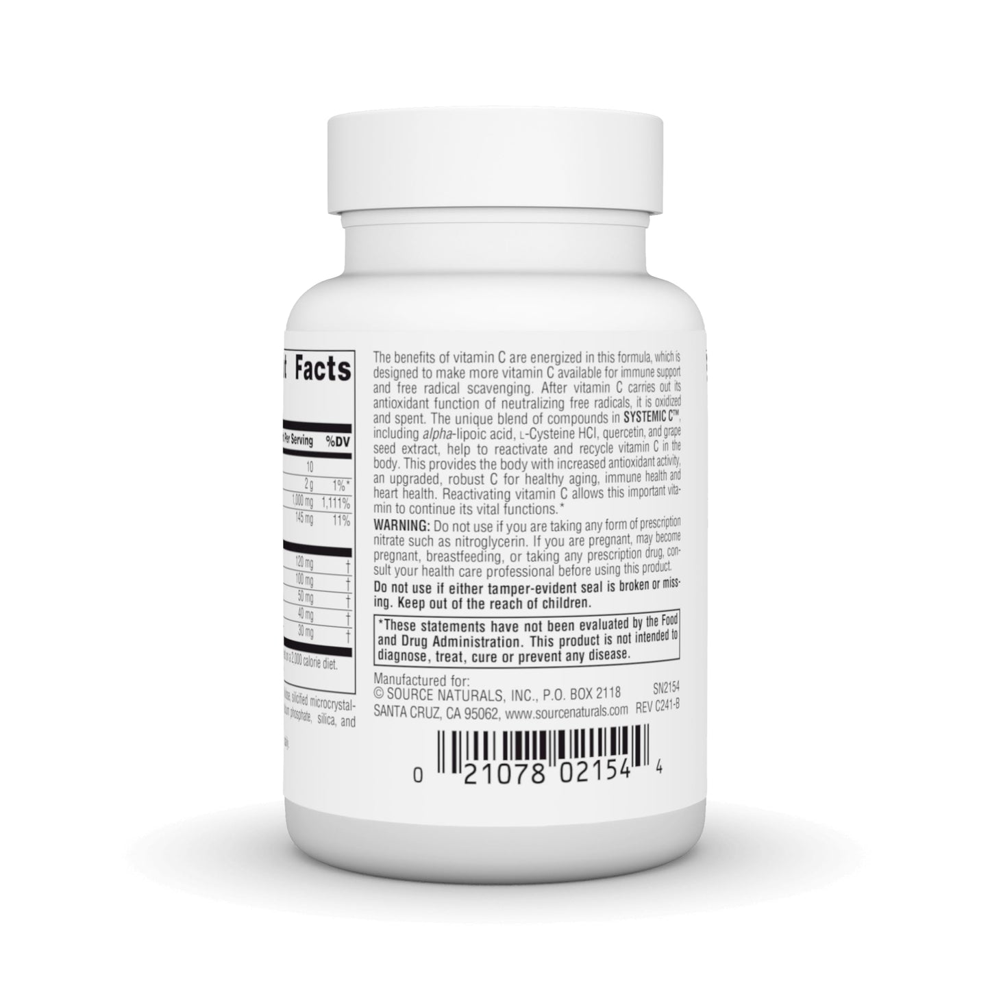 Source Naturals Systemic C 500mg Tablet, 60 Tablets