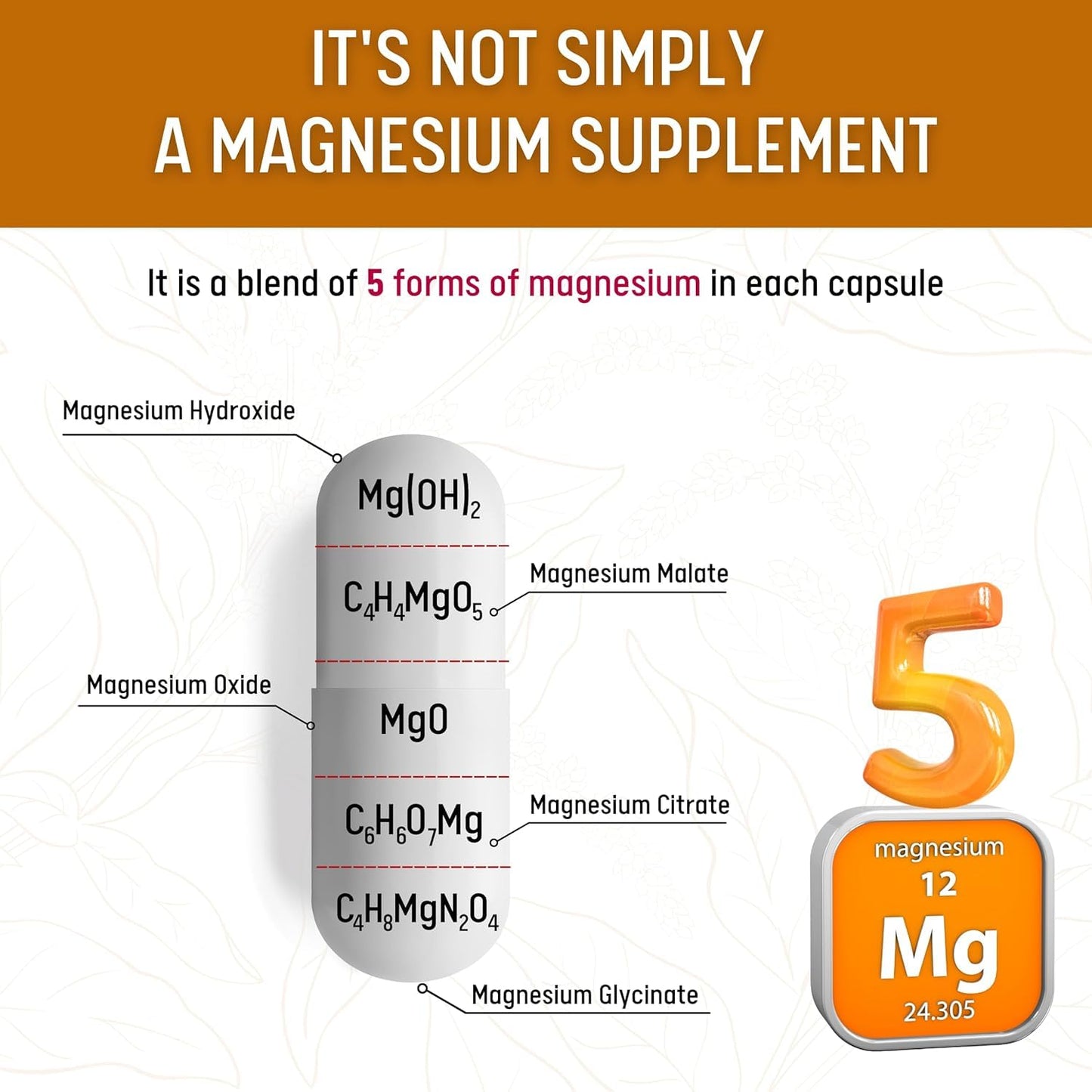 Healblend Multi Magnesium Complex Supplement 500mg - 5 Active Bioavailable Forms – Hydroxide, Malate, Oxide, Citrate, Glycinate - Bone, Heart, & Muscle Support Capsules, 60 Count