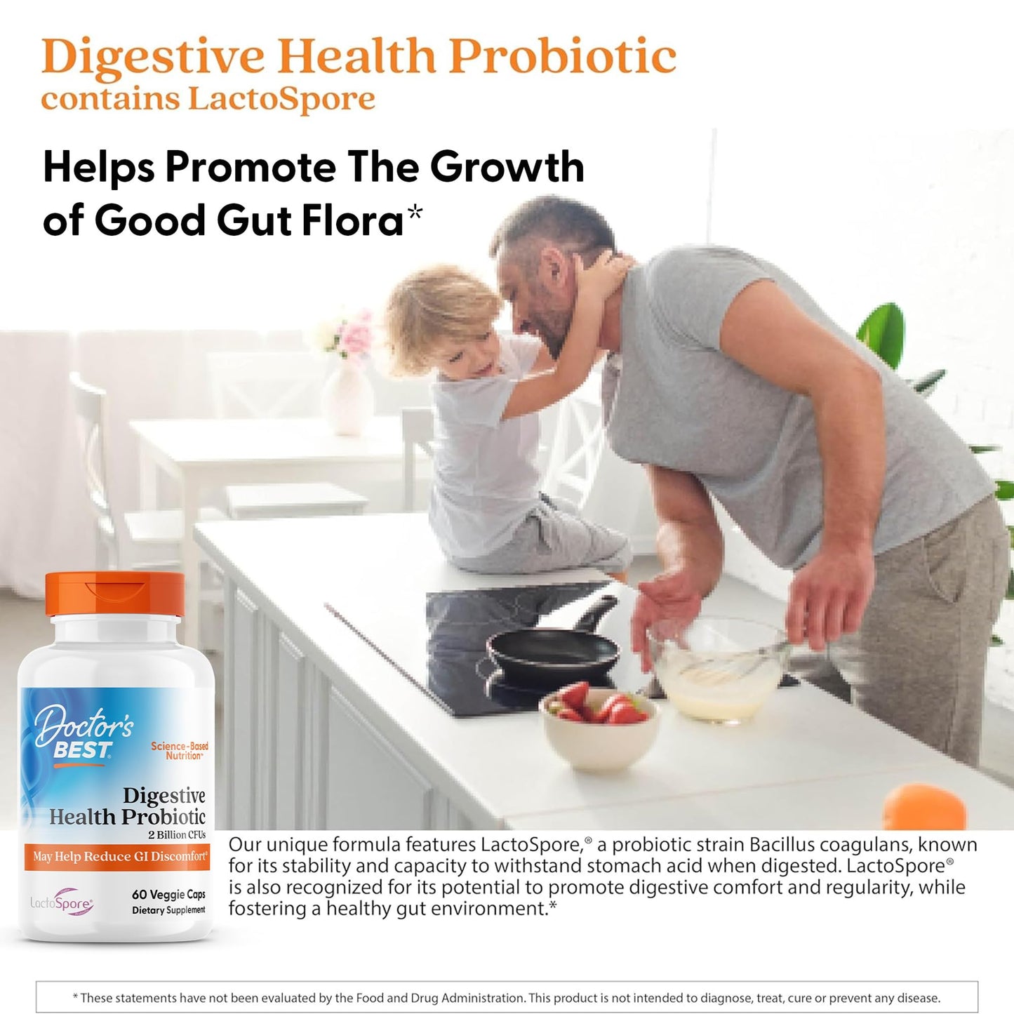 Doctor's Best Digestive Health Probiotic for Men & Women Capsules, 60 Veg Caps