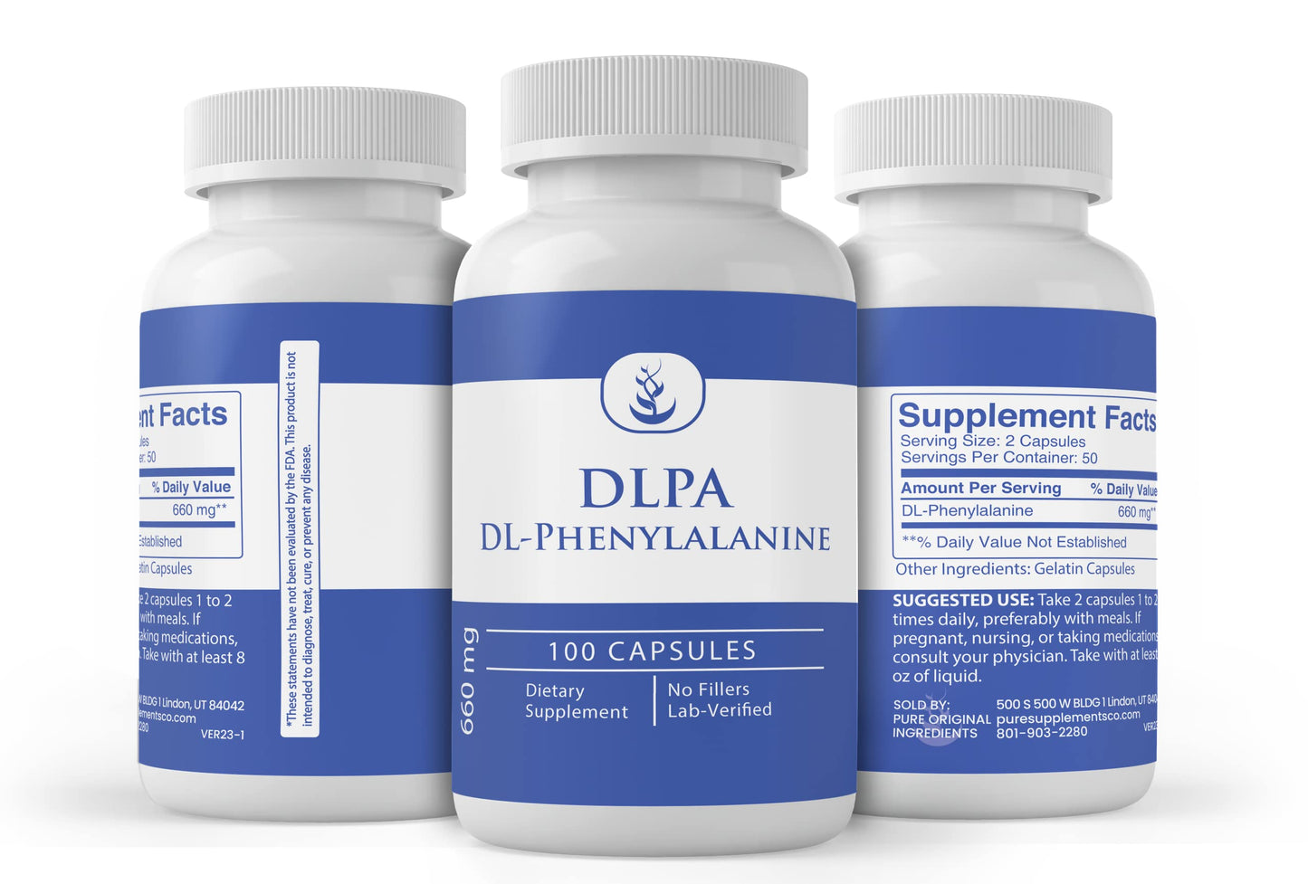 PURE ORIGINAL INGREDIENTS DLPA DL-Phenylalanine Capsules, 100 Capsules