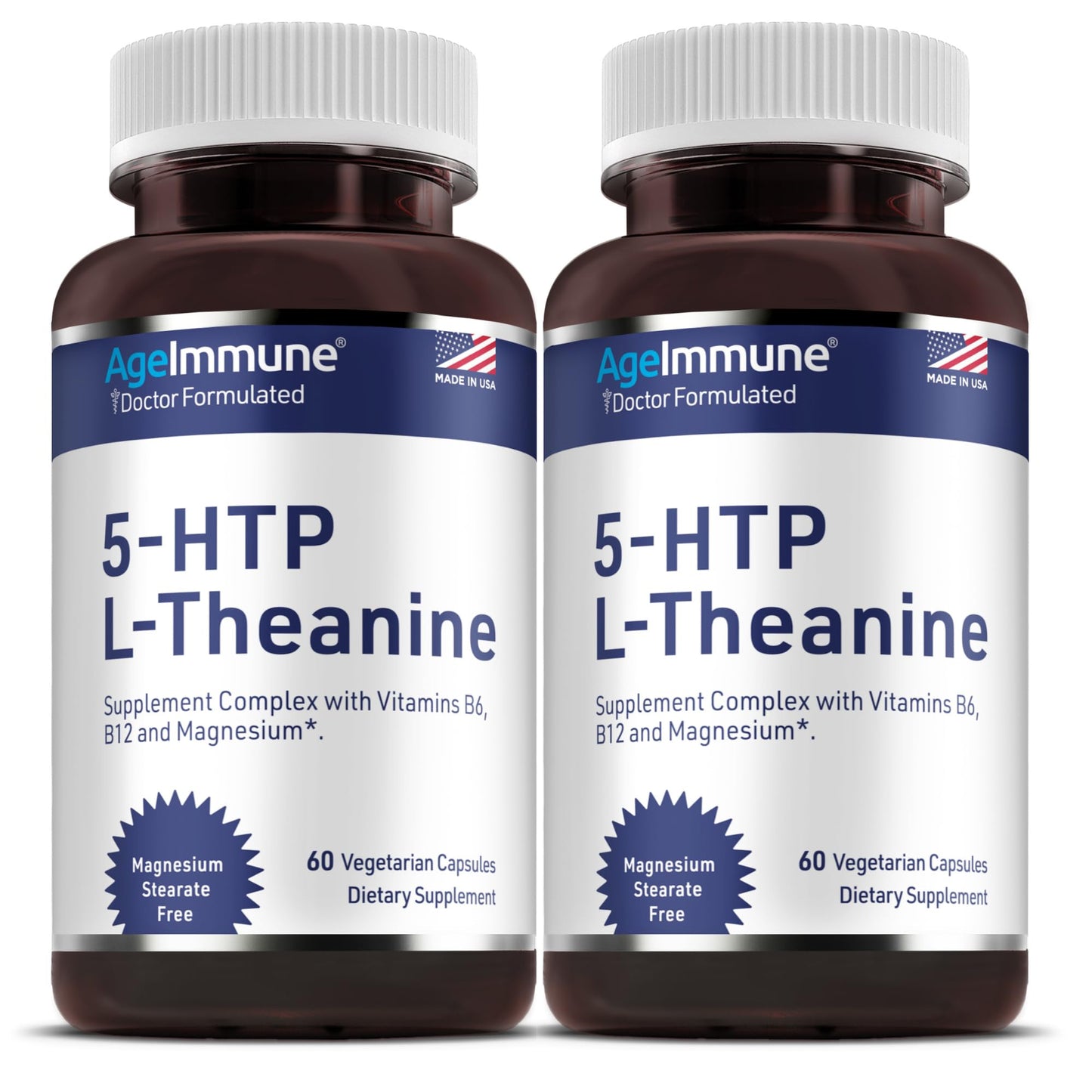 AgeImmune 5-HTP 100mg with L-Theanine 400 mg Capsules, 120 Count