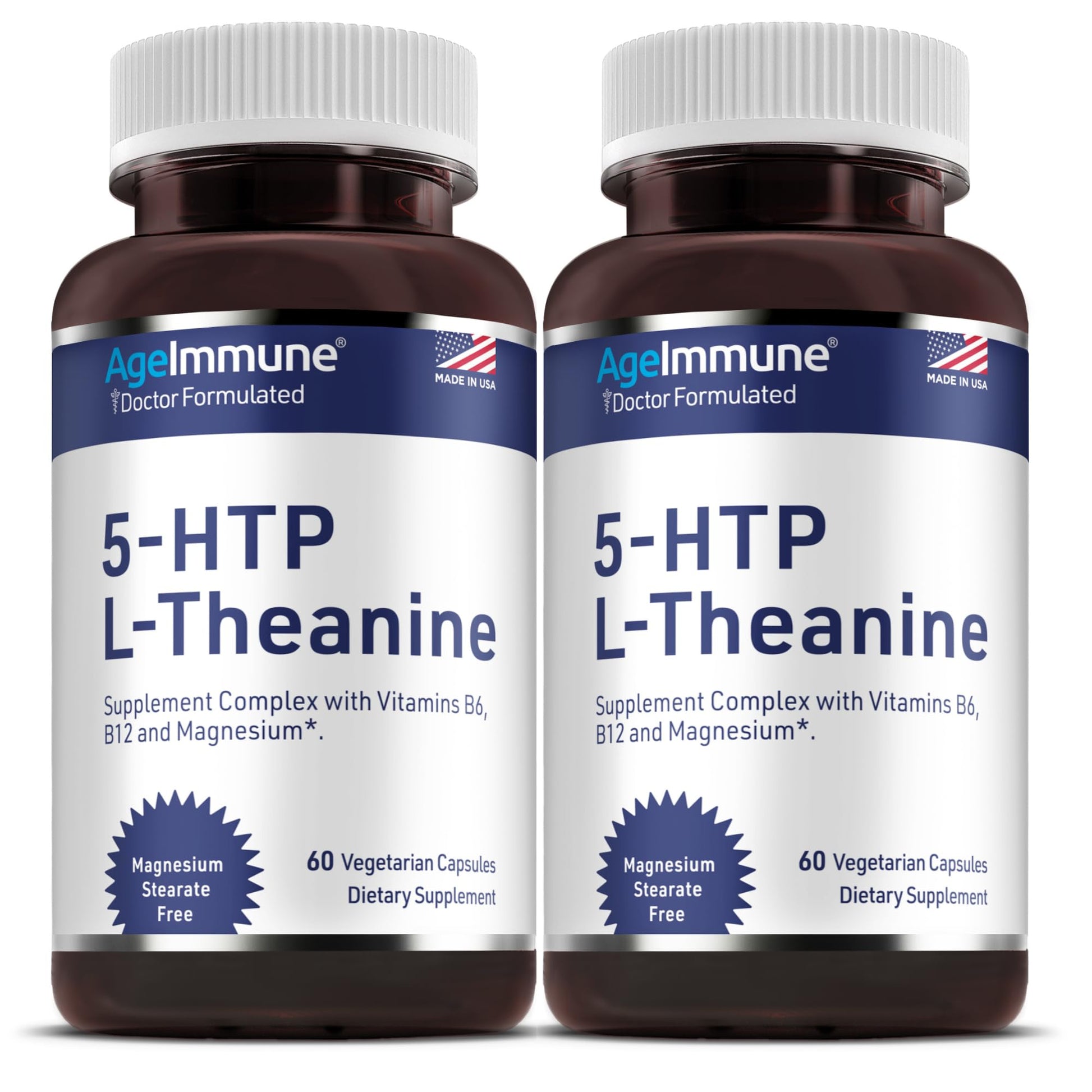 AgeImmune 5-HTP 100mg with L-Theanine 400 mg Capsules, 120 Count