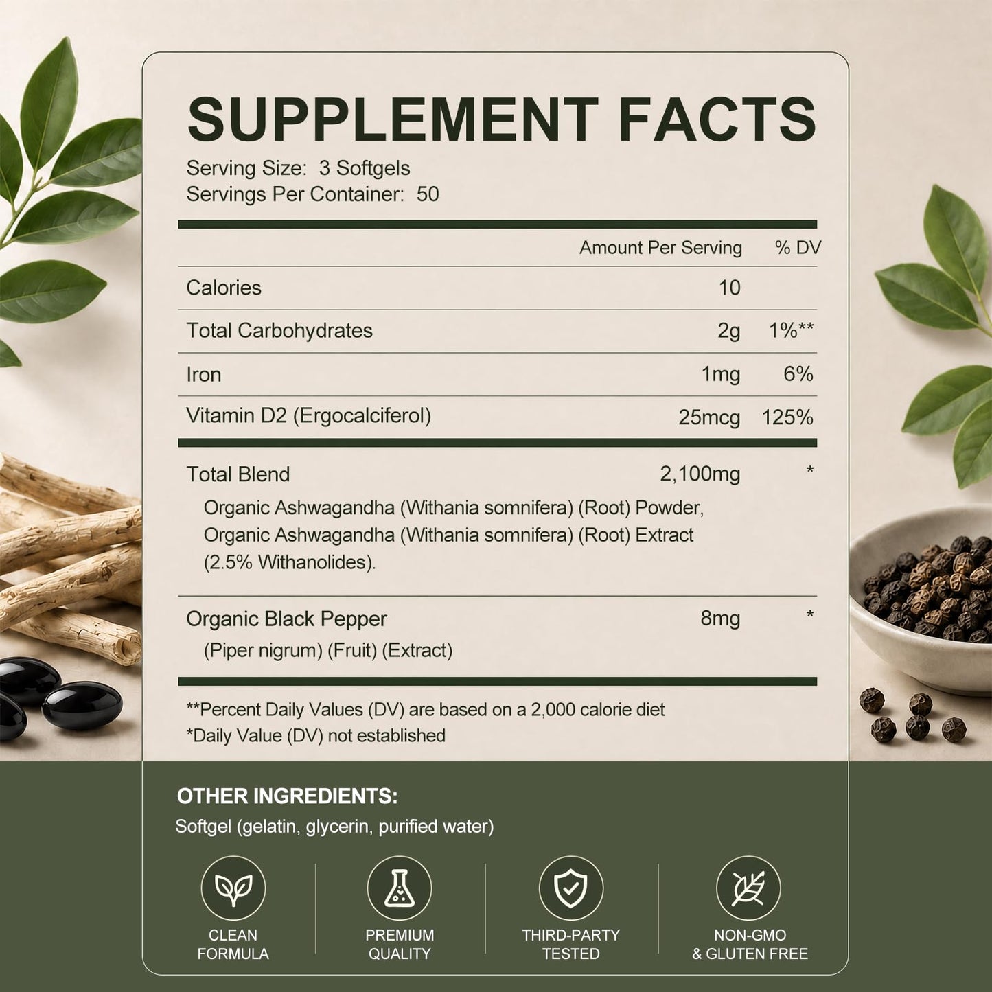 ZIPINKJ Ashwagandha Root Extract Mini Softgels with Black Pepper, 2100mg, 2.5% Withanolides, 150 Count