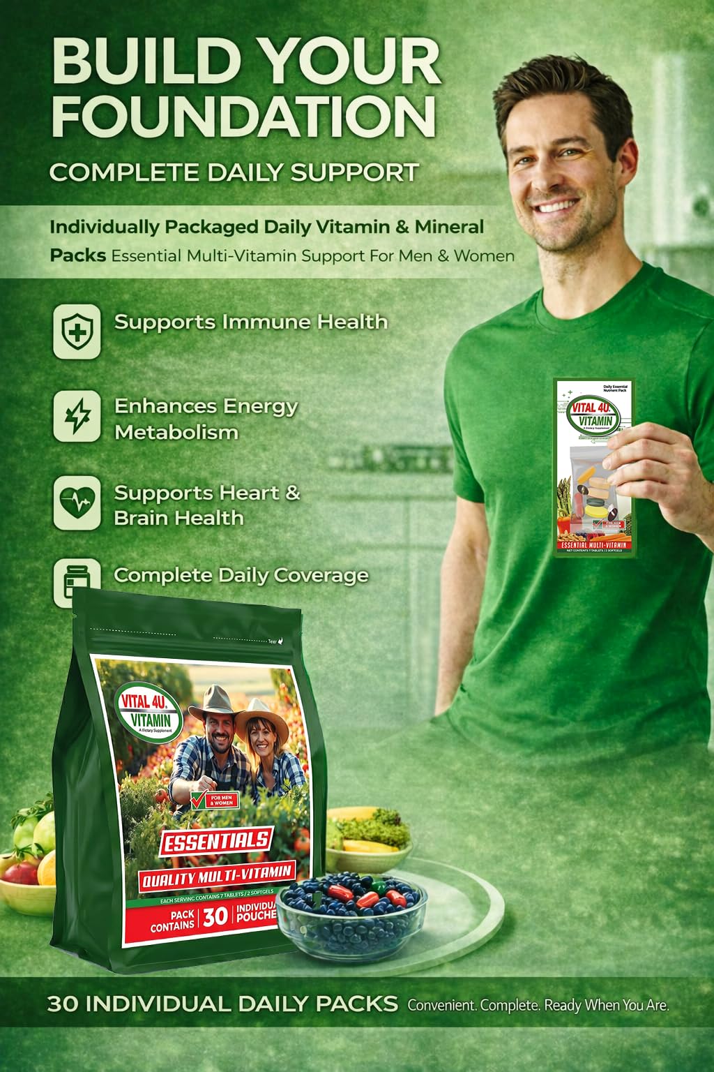 VITAL 4U Vitamin Essentials Daily Multivitamin Tablets, 30 Count