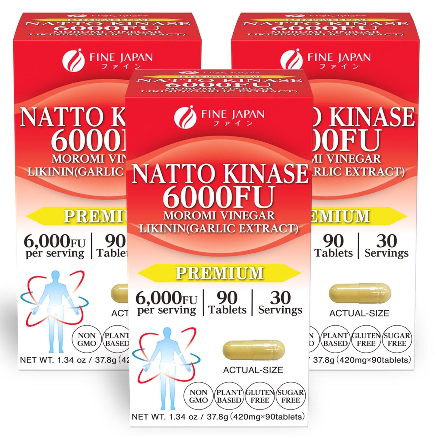FINE JAPAN Nattokinase 6000FU – Japanese Fermented Natto Enzyme Supplement with Garlic and Vinegar, 270 Capsules