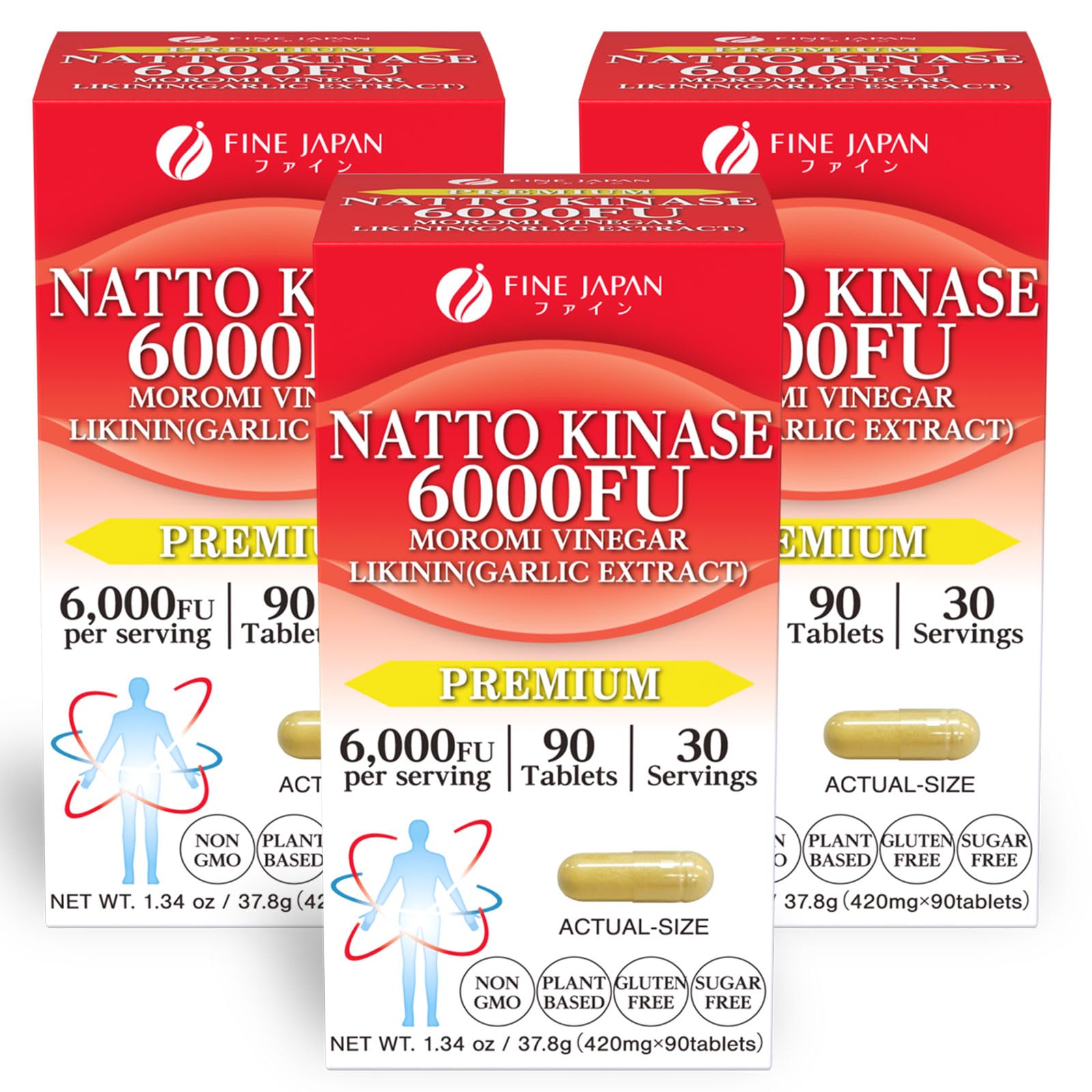 FINE JAPAN Nattokinase 6000FU – Japanese Fermented Natto Enzyme Supplement with Garlic and Vinegar, 270 Capsules