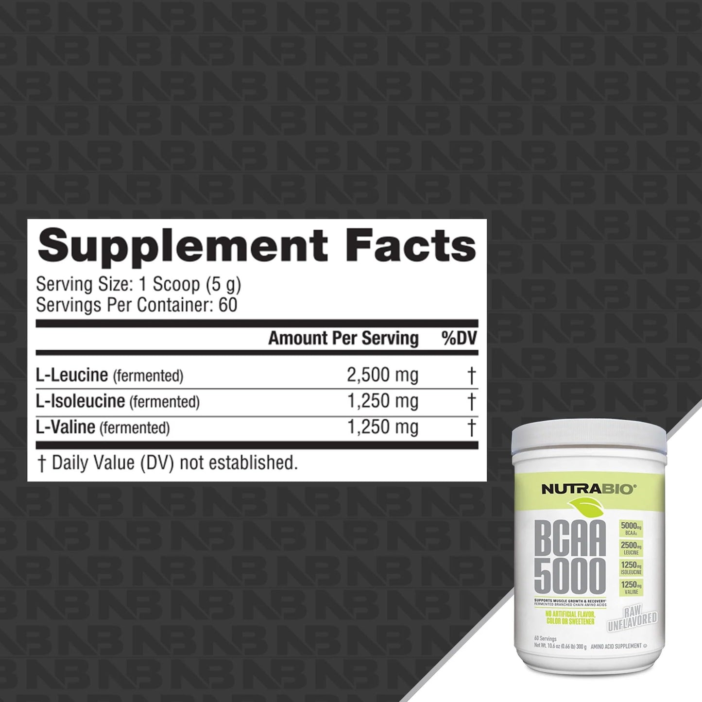 NutraBio BCAA 5000 Powder 10.58 oz