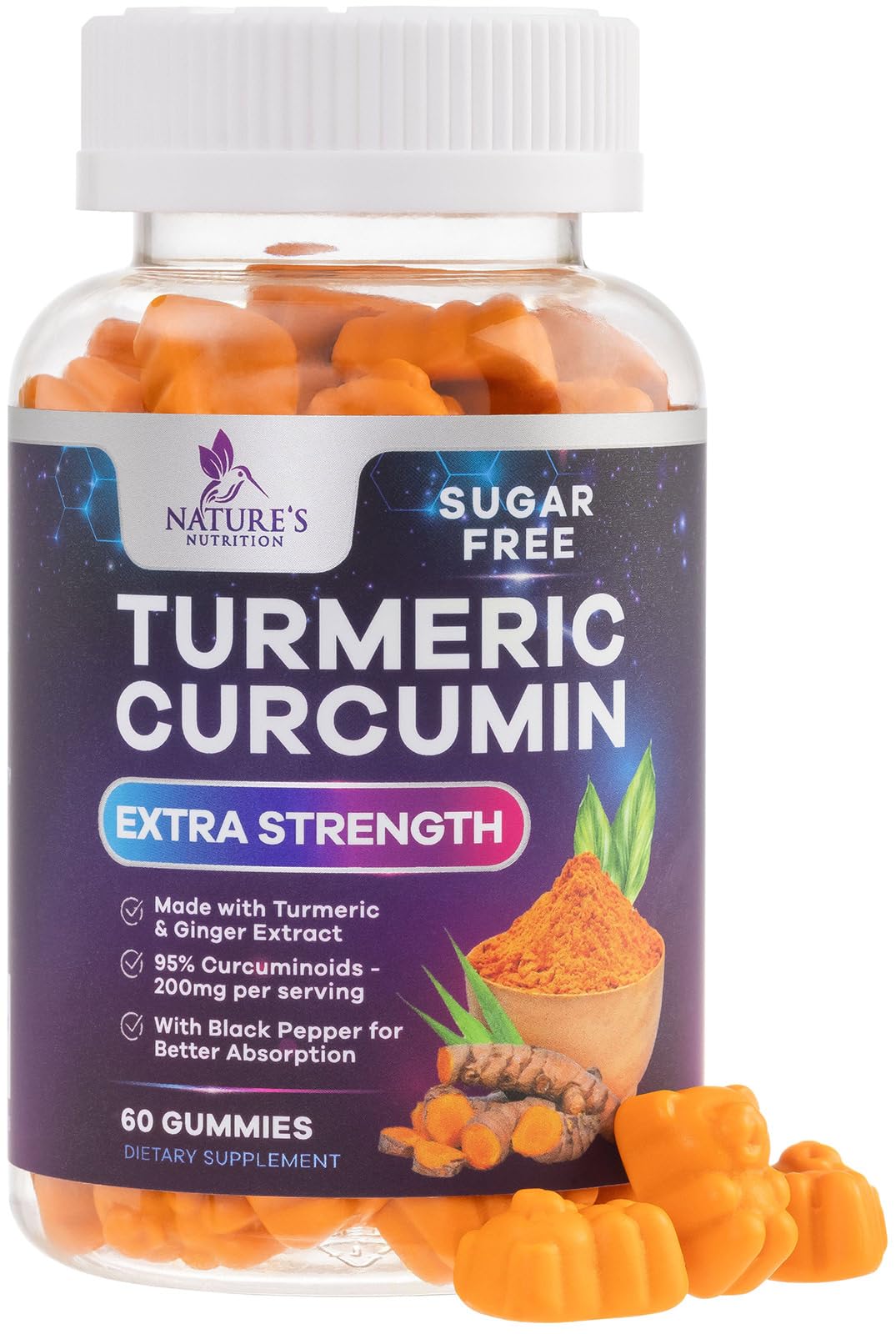 Nature's Nutrition Turmeric Curcumin Gummies 60 Count
