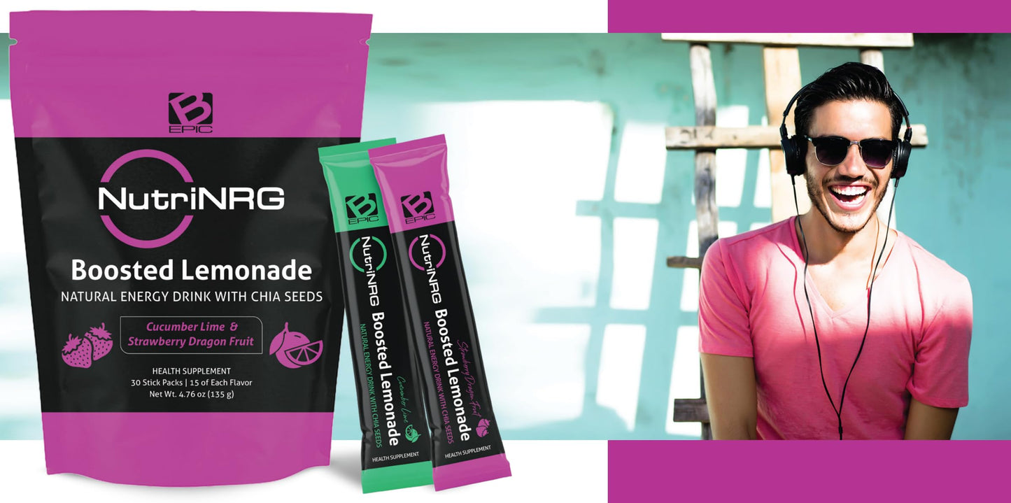 B-Epic NutriNRG Natural Energy Lemonade Powder Sticks, 30 Sticks