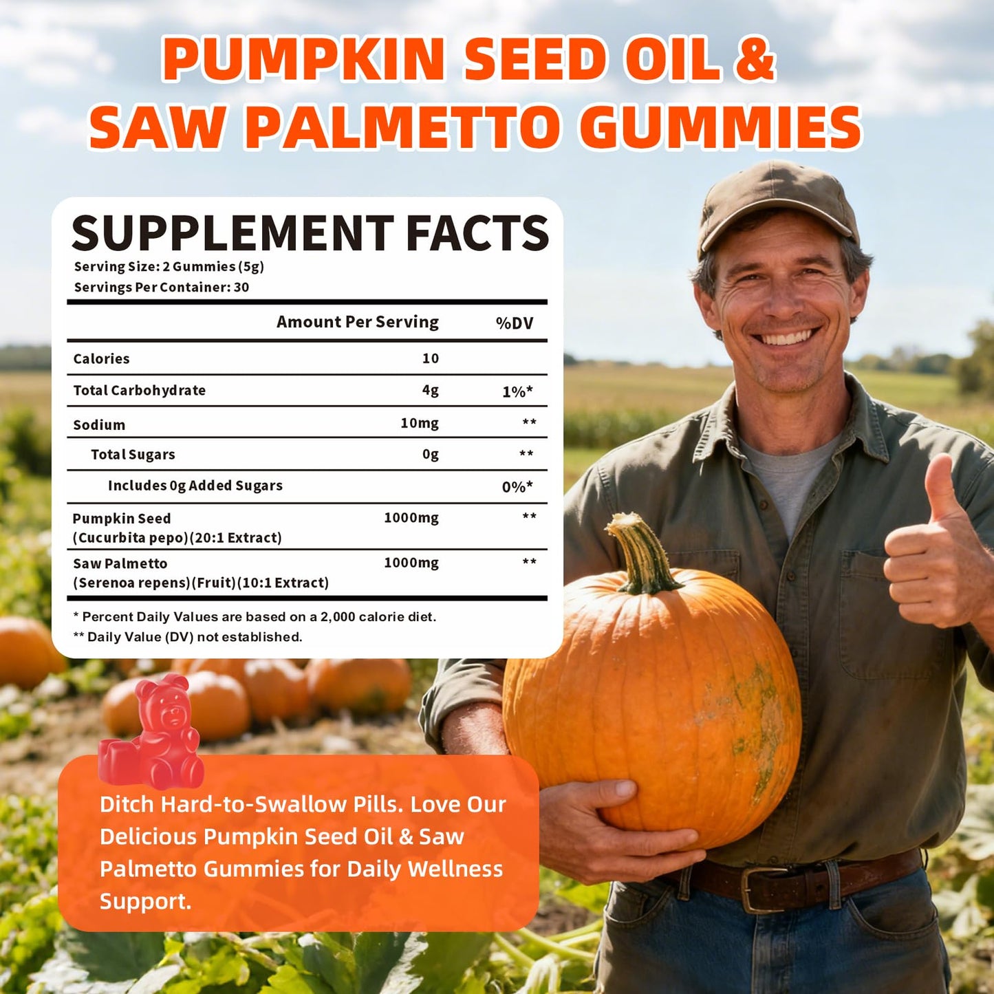 Mchokuu Pumpkin Seed Oil Supplement Gummies with Saw Palmetto for Hair Growth & Skin Health Support, 120 Count