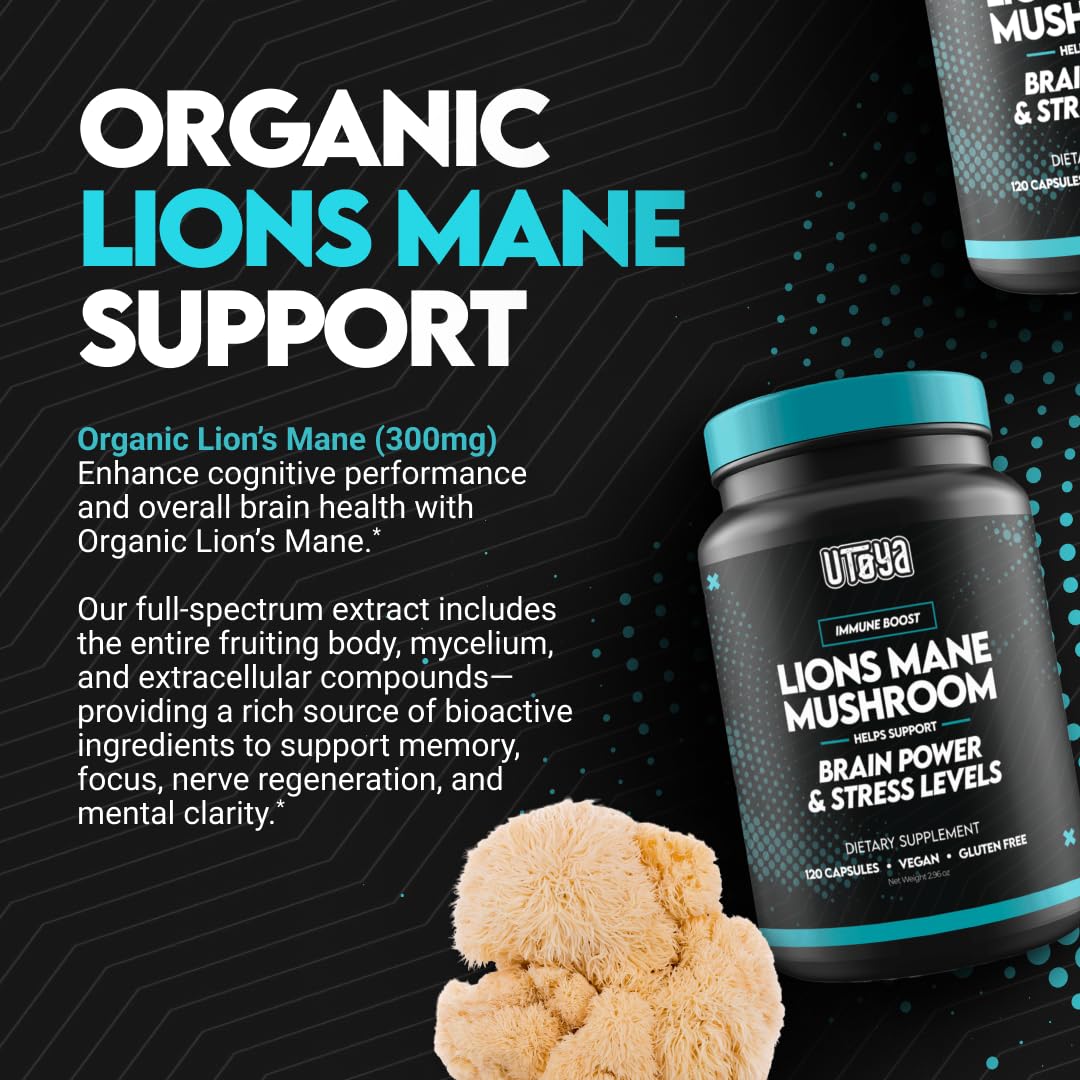 UTOYA Lions Mane Supplement, 120 Capsules