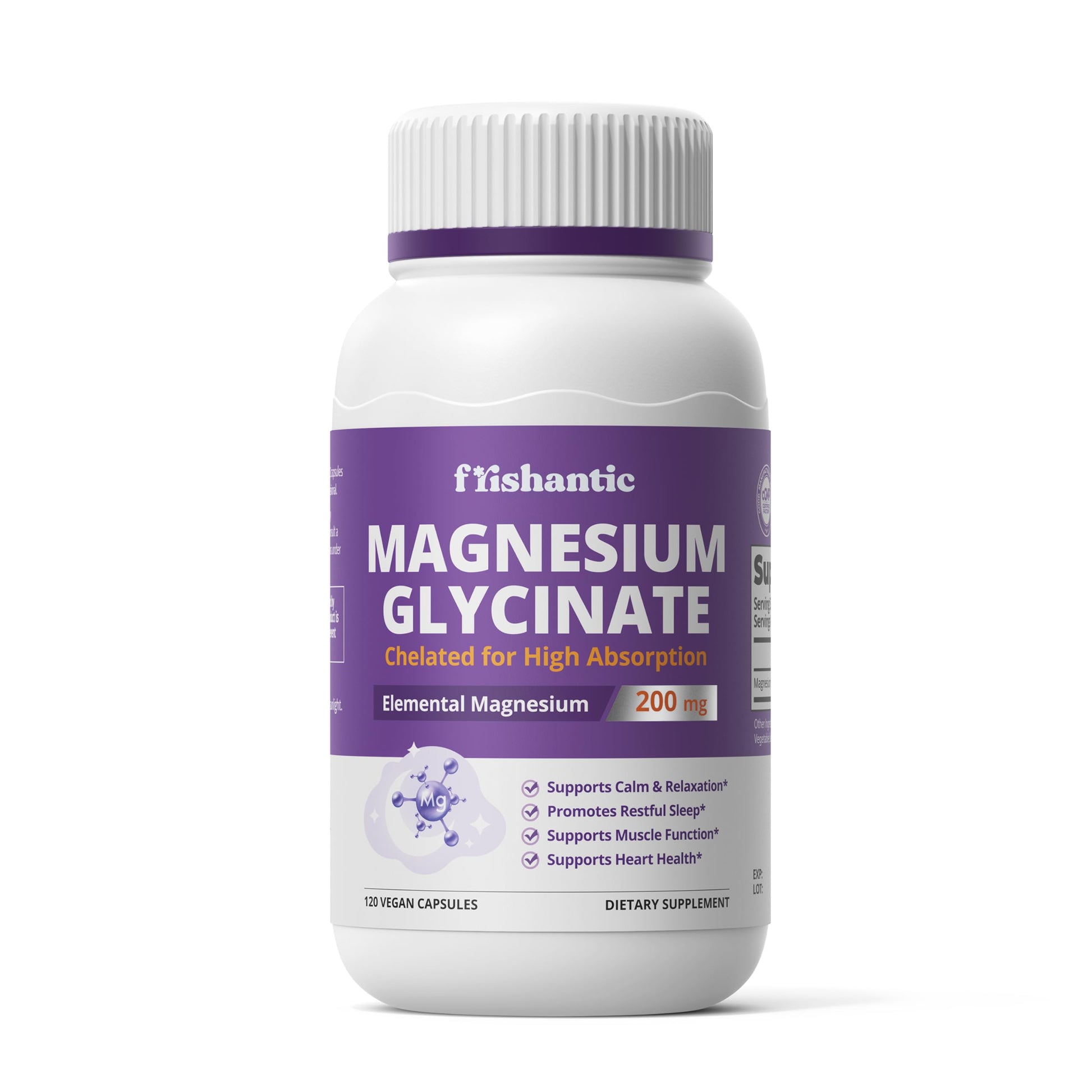 Frishantic Magnesium Glycinate 200mg Supplement Capsules 120 Count