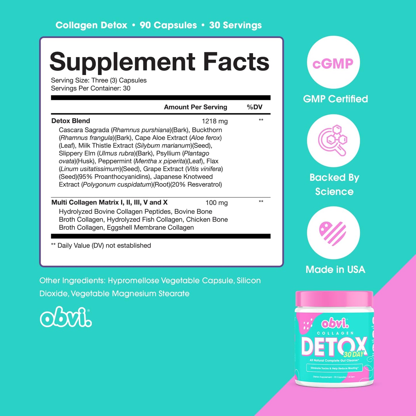 Obvi Detox Colon Cleanse Supplement Capsule, 90 Count